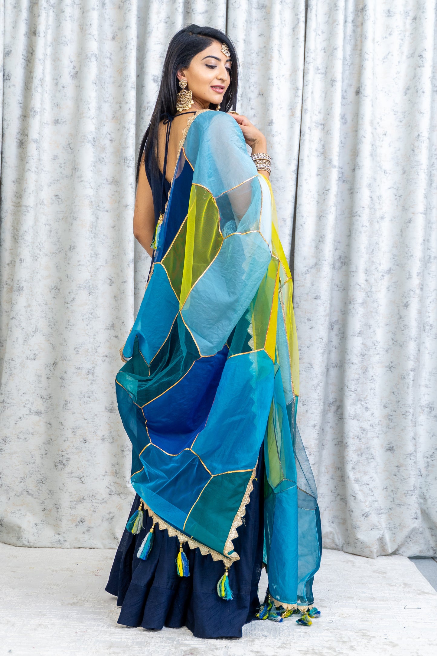 Navy Blue Cotton Punjabi Set with Contrast Dupatta