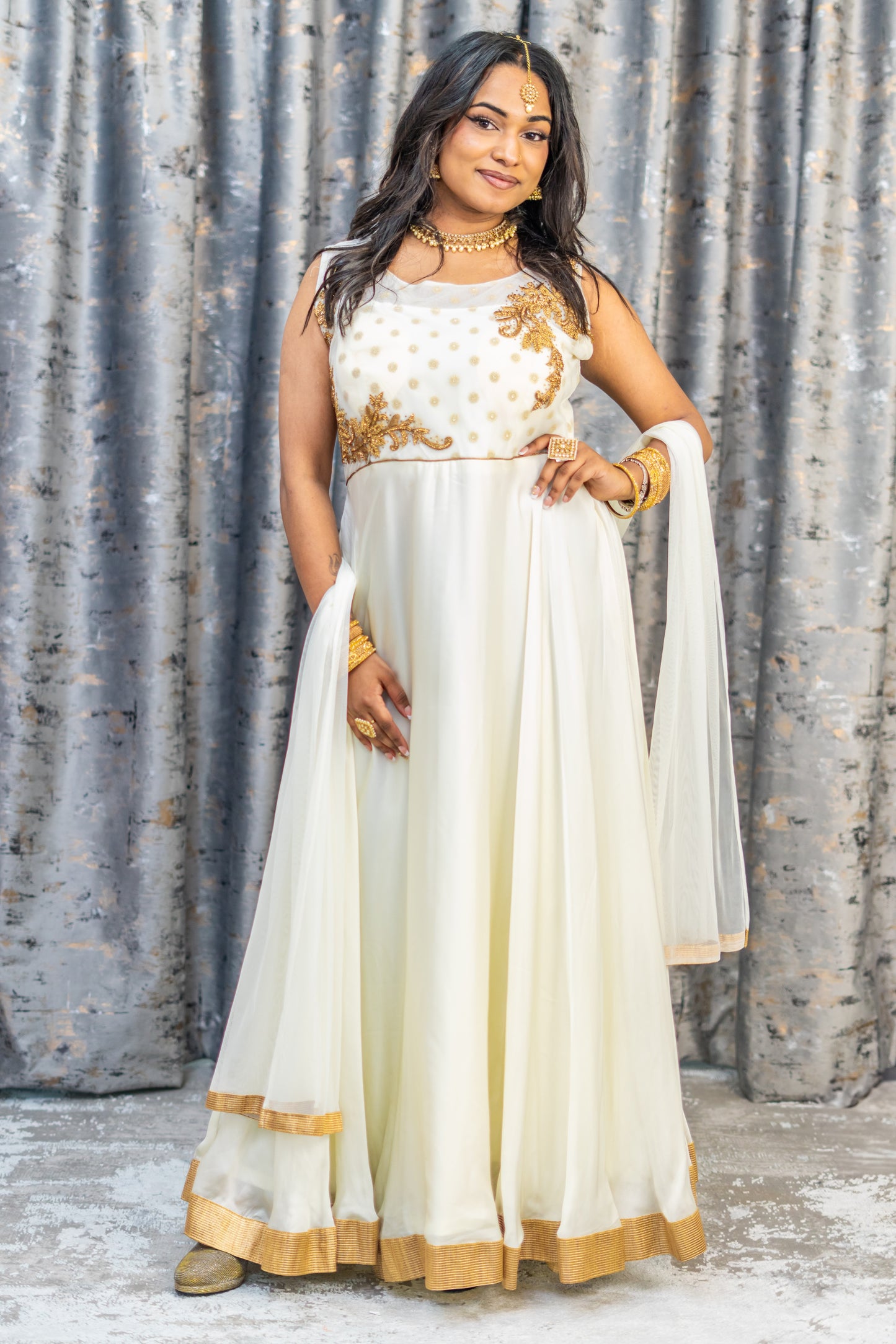 White Chinon Silk Punjabi Set
