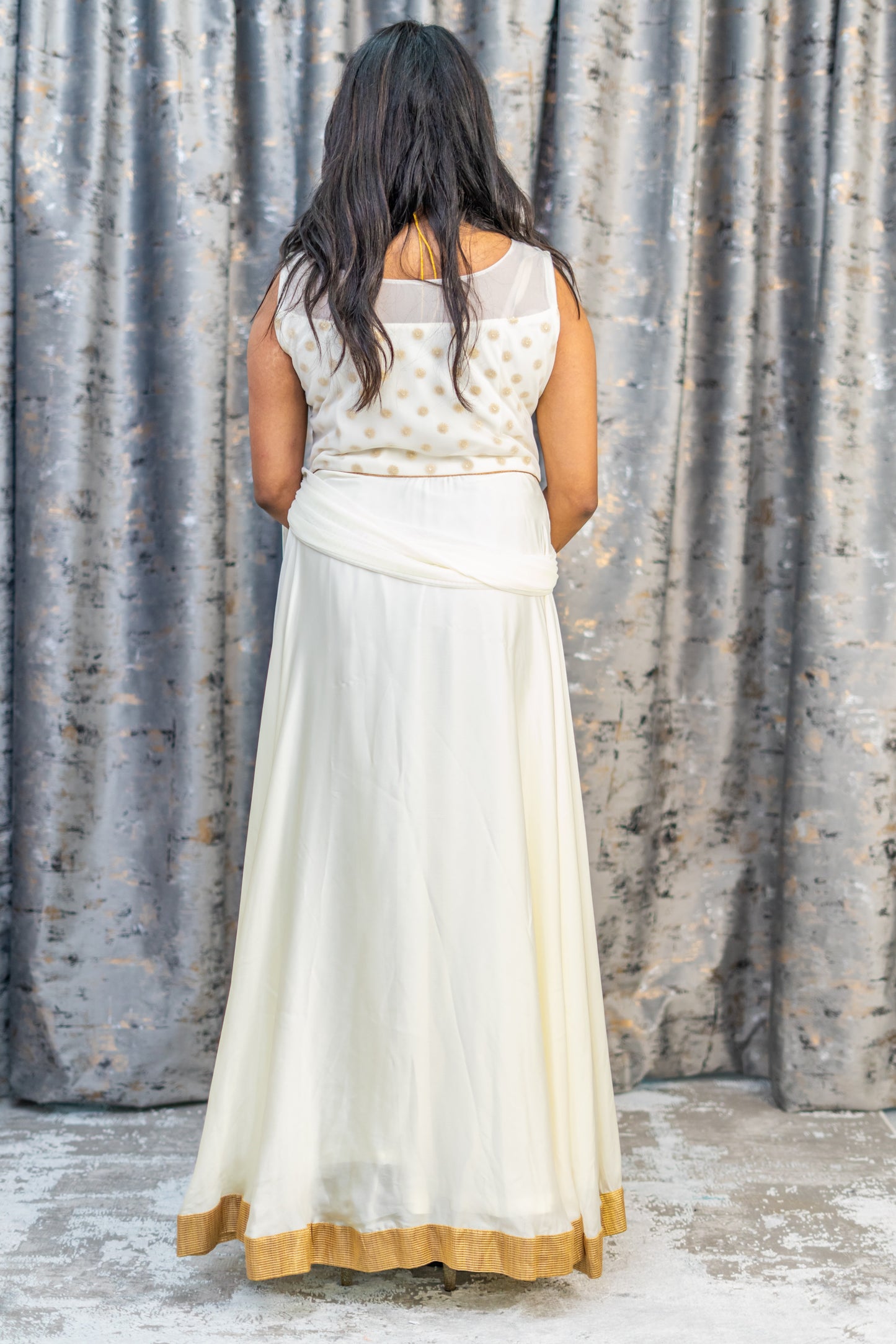 White Chinon Silk Punjabi Set