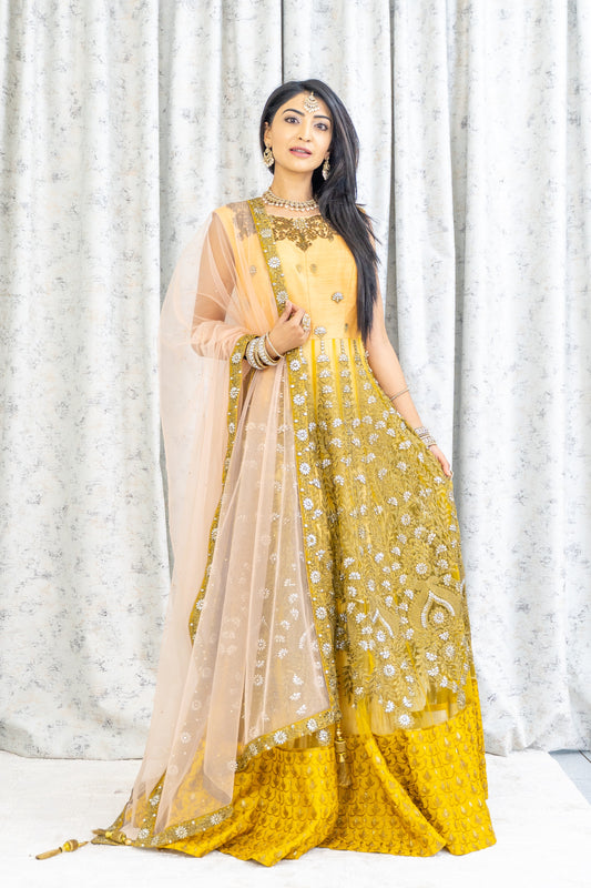 Embroidered Lime Net Punjabi Set