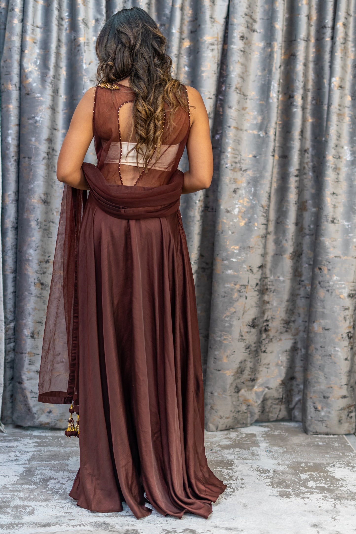 Brown Chinon Silk Punjabi Set