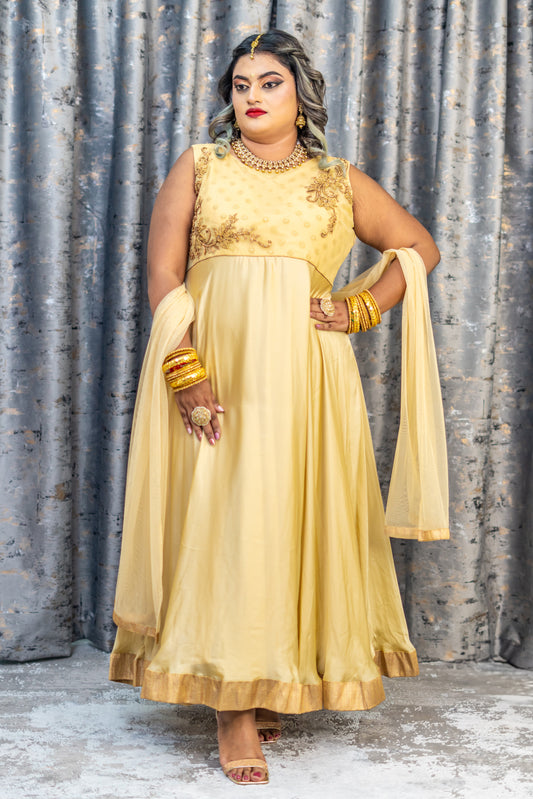 Gold Chinon Silk Punjabi Set