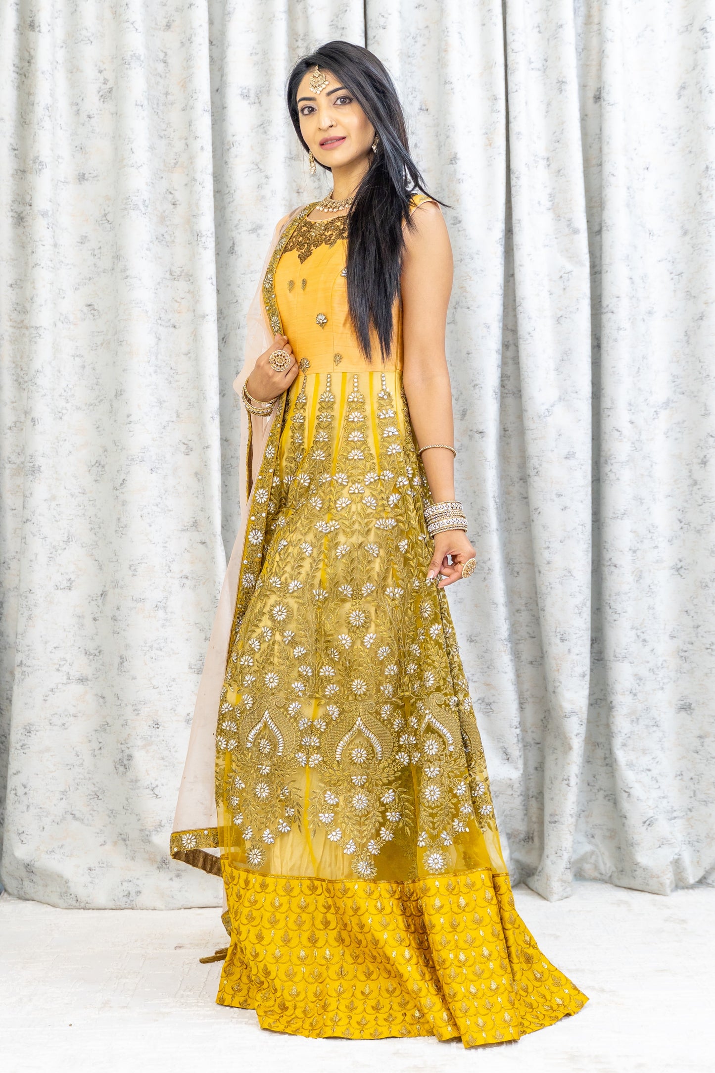 Embroidered Lime Net Punjabi Set