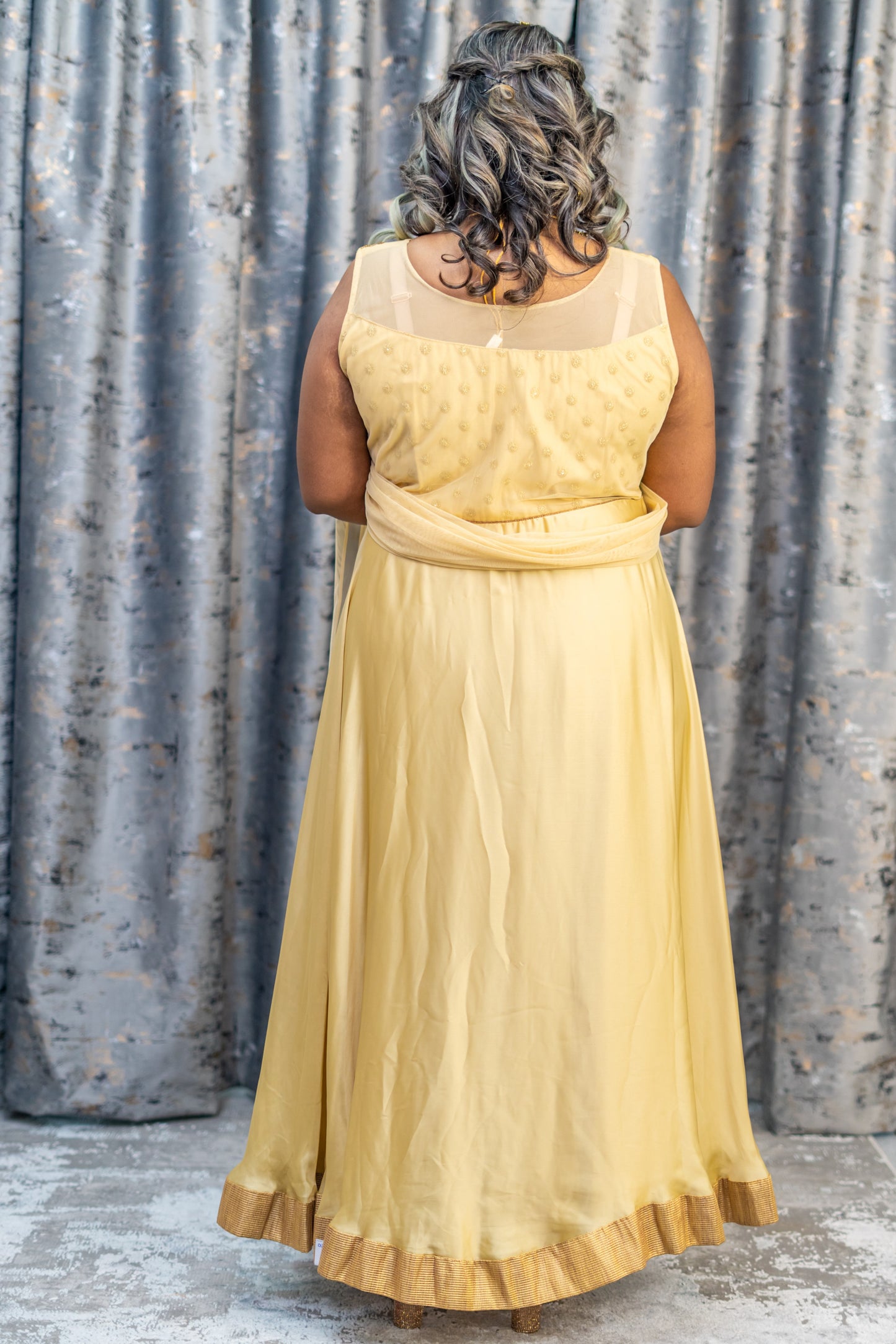 Gold Chinon Silk Punjabi Set