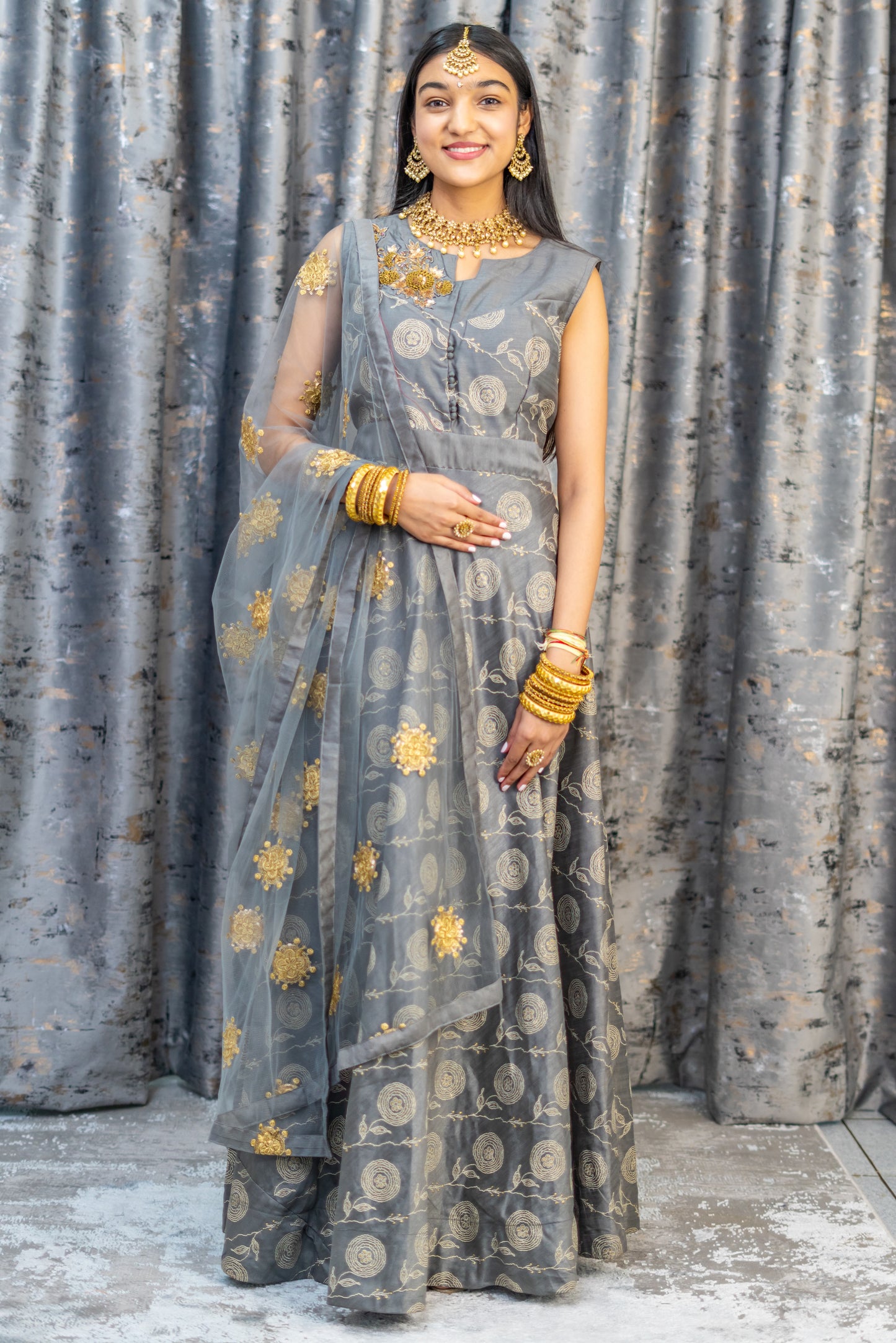 Grey Brocade Punjabi Set