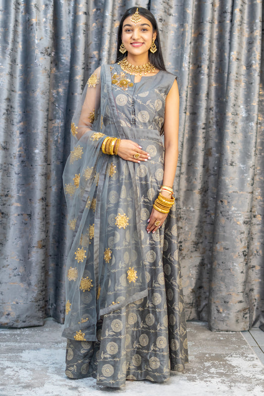 Grey Brocade Punjabi Set
