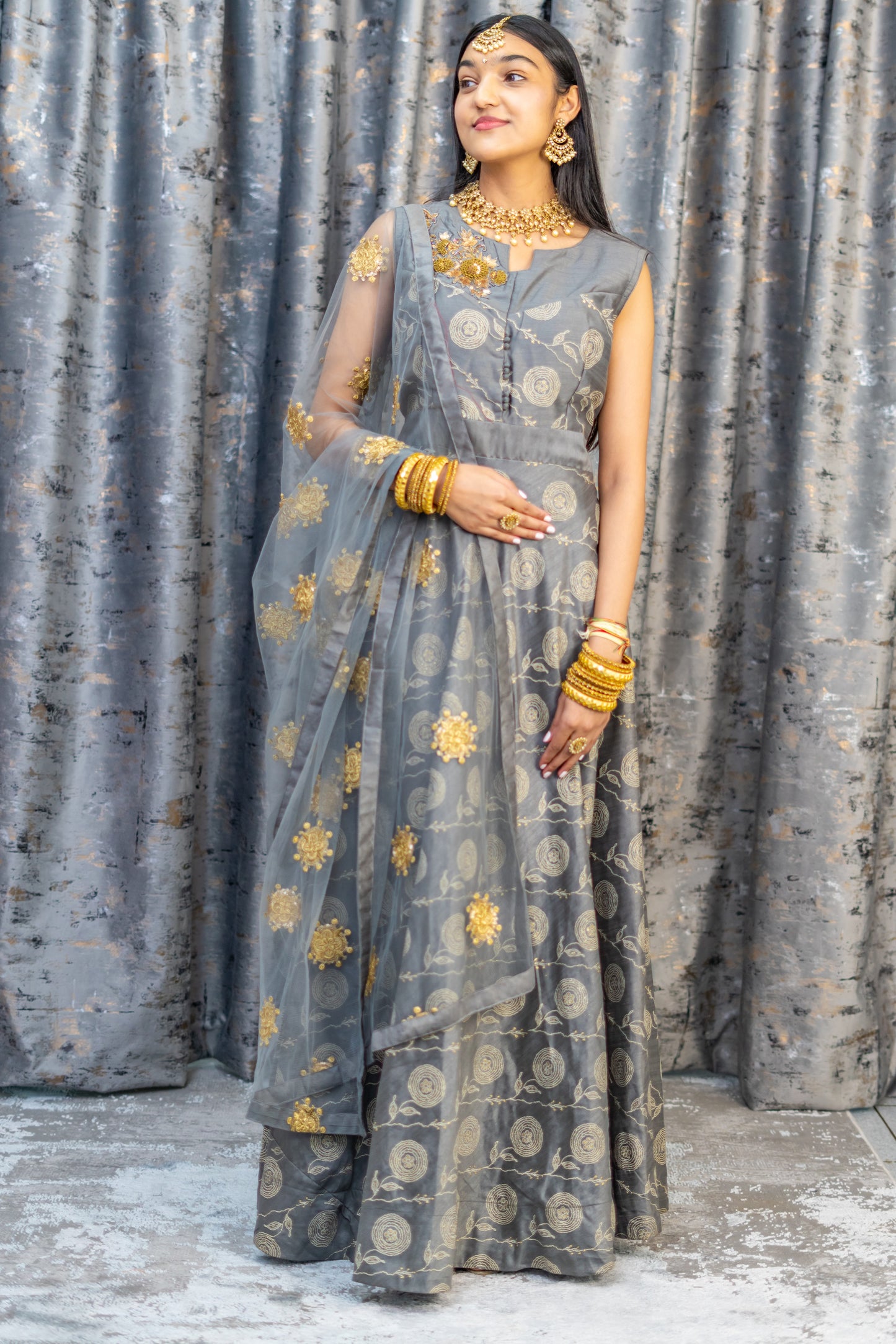 Grey Brocade Punjabi Set