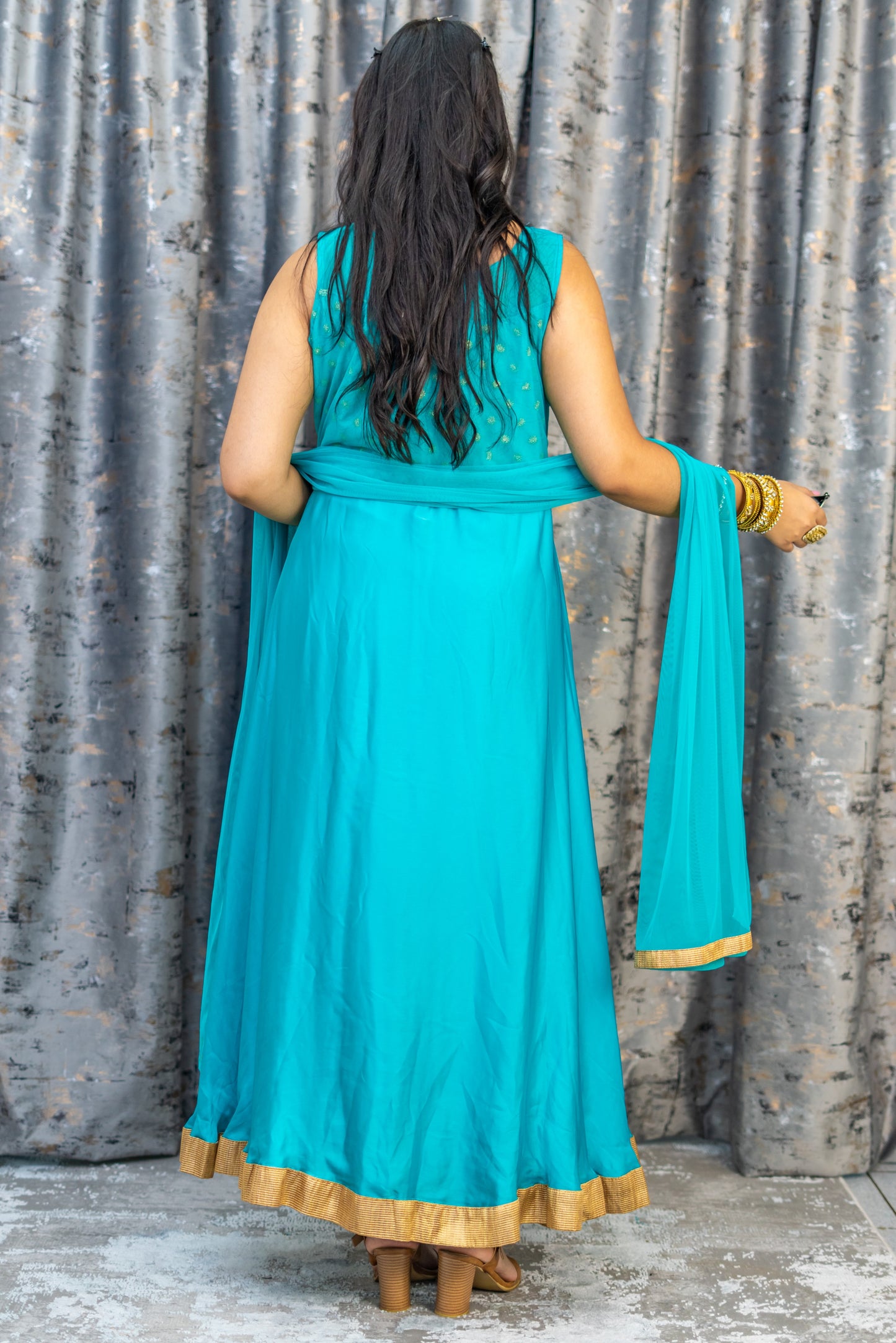 Blue Chinon Silk Punjabi Set