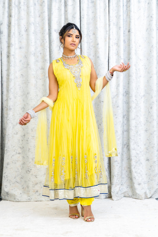 Yellow Net Punjabi Set