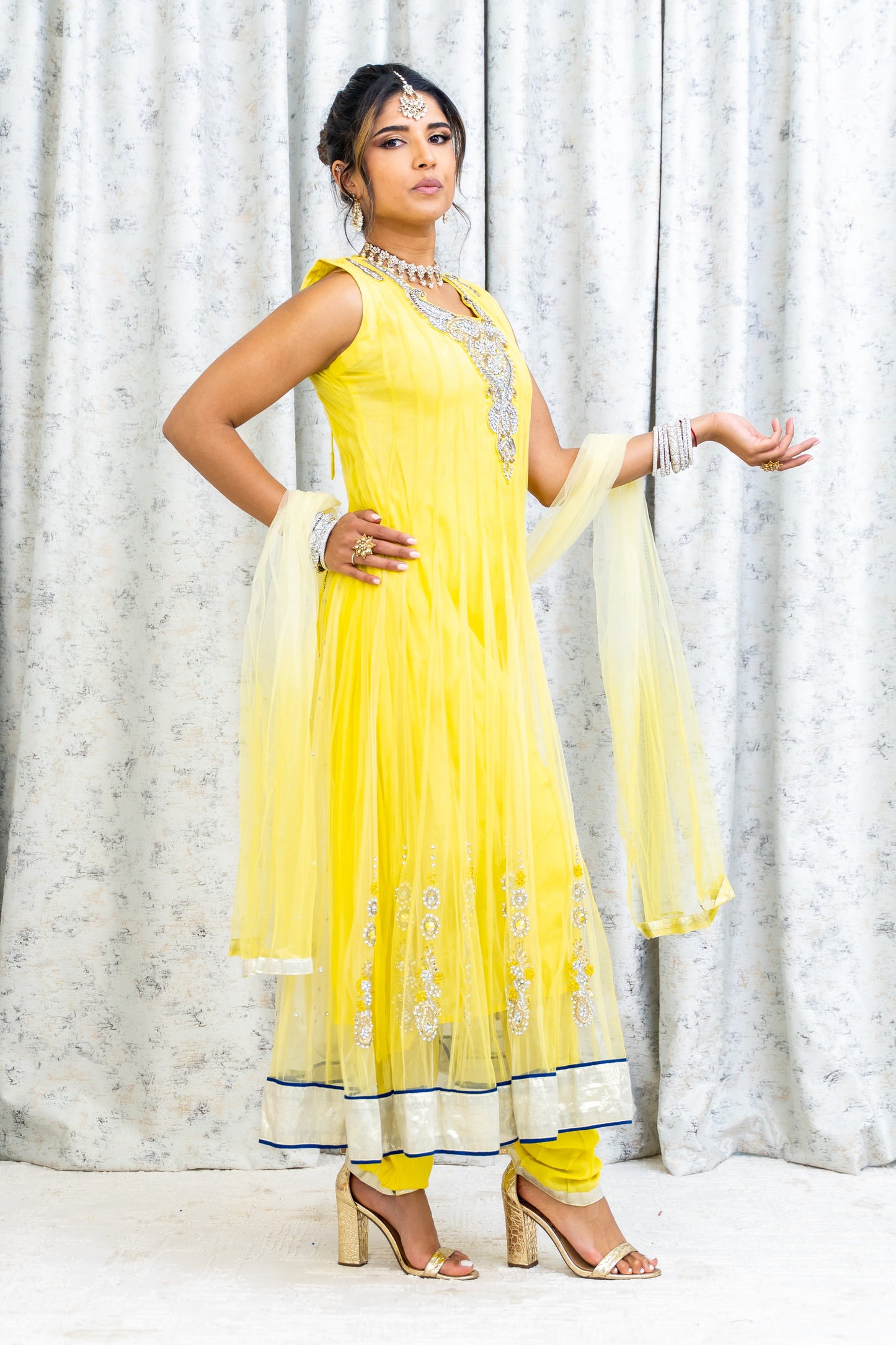Yellow Net Punjabi Set