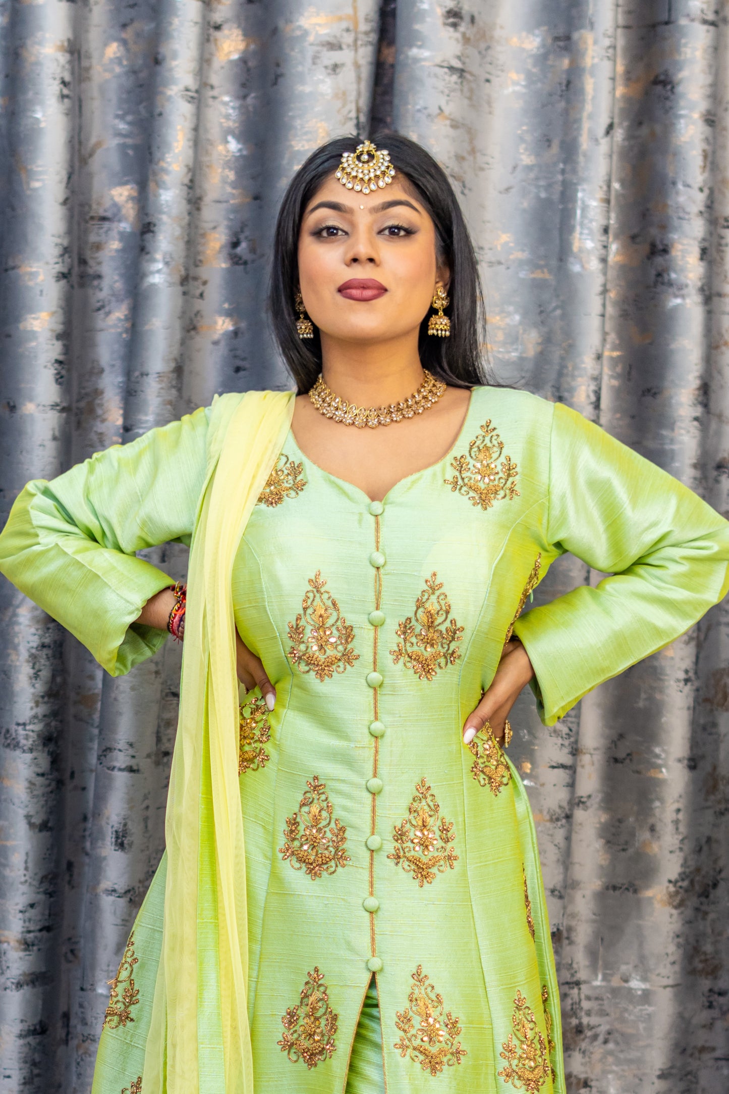 Lime Green Raw Silk Punjabi Set