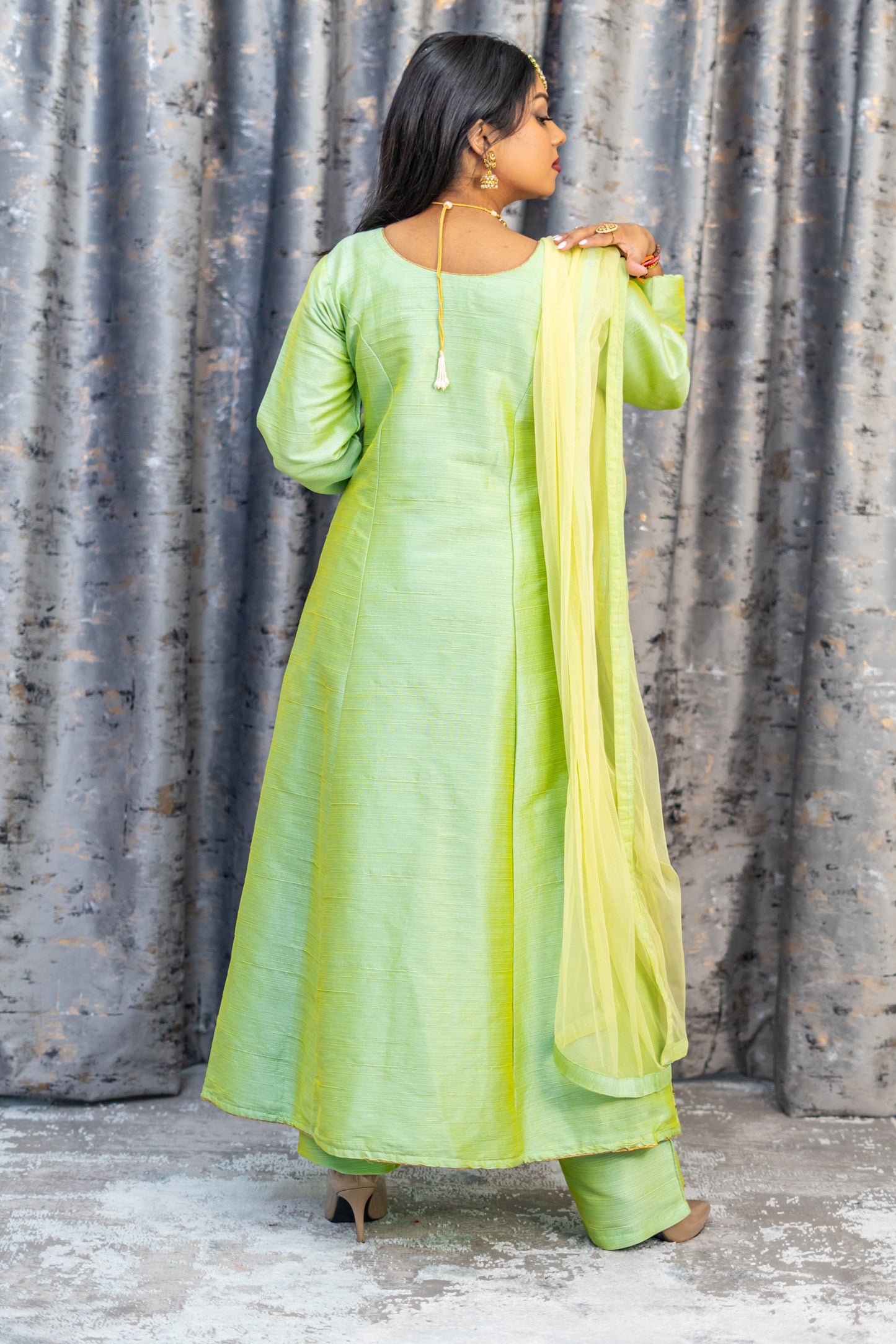 Lime Green Raw Silk Punjabi Set