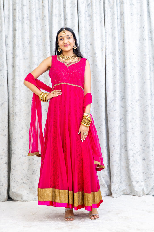 Rani Pink Net Punjabi Set