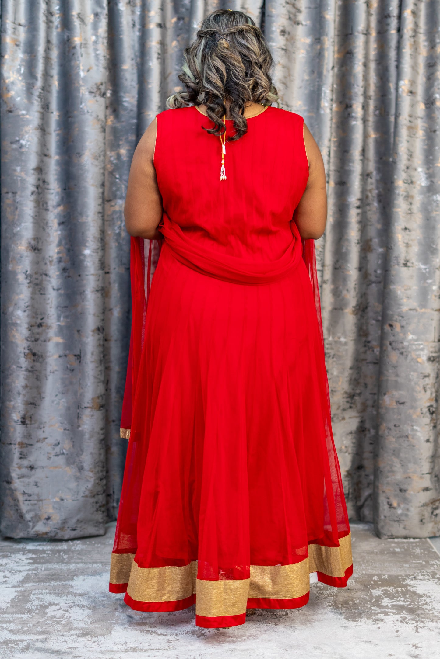Red Net Punjabi Set with Swarovski Stone Work