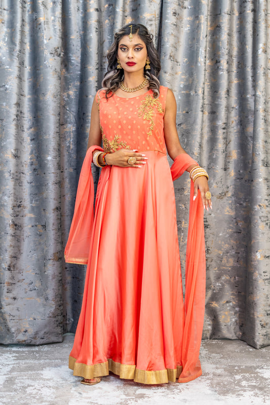 Peach Chinon Silk Punjabi Set