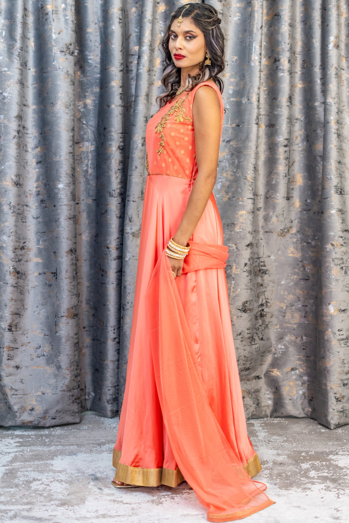 Peach Chinon Silk Punjabi Set