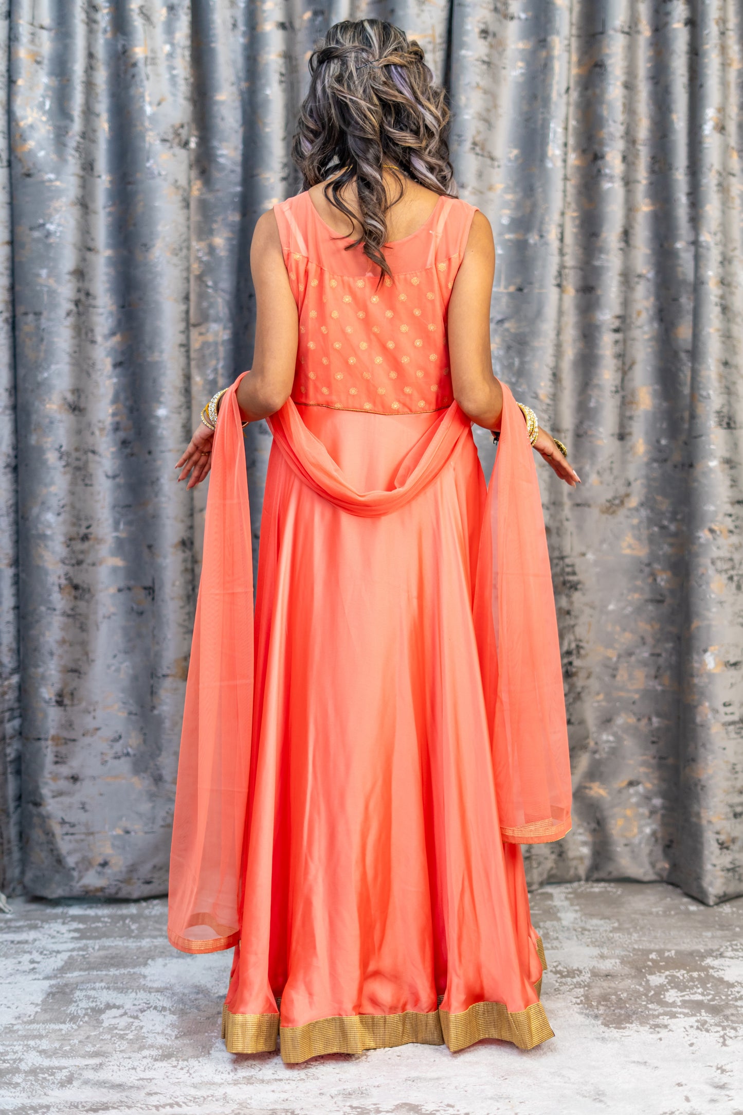 Peach Chinon Silk Punjabi Set