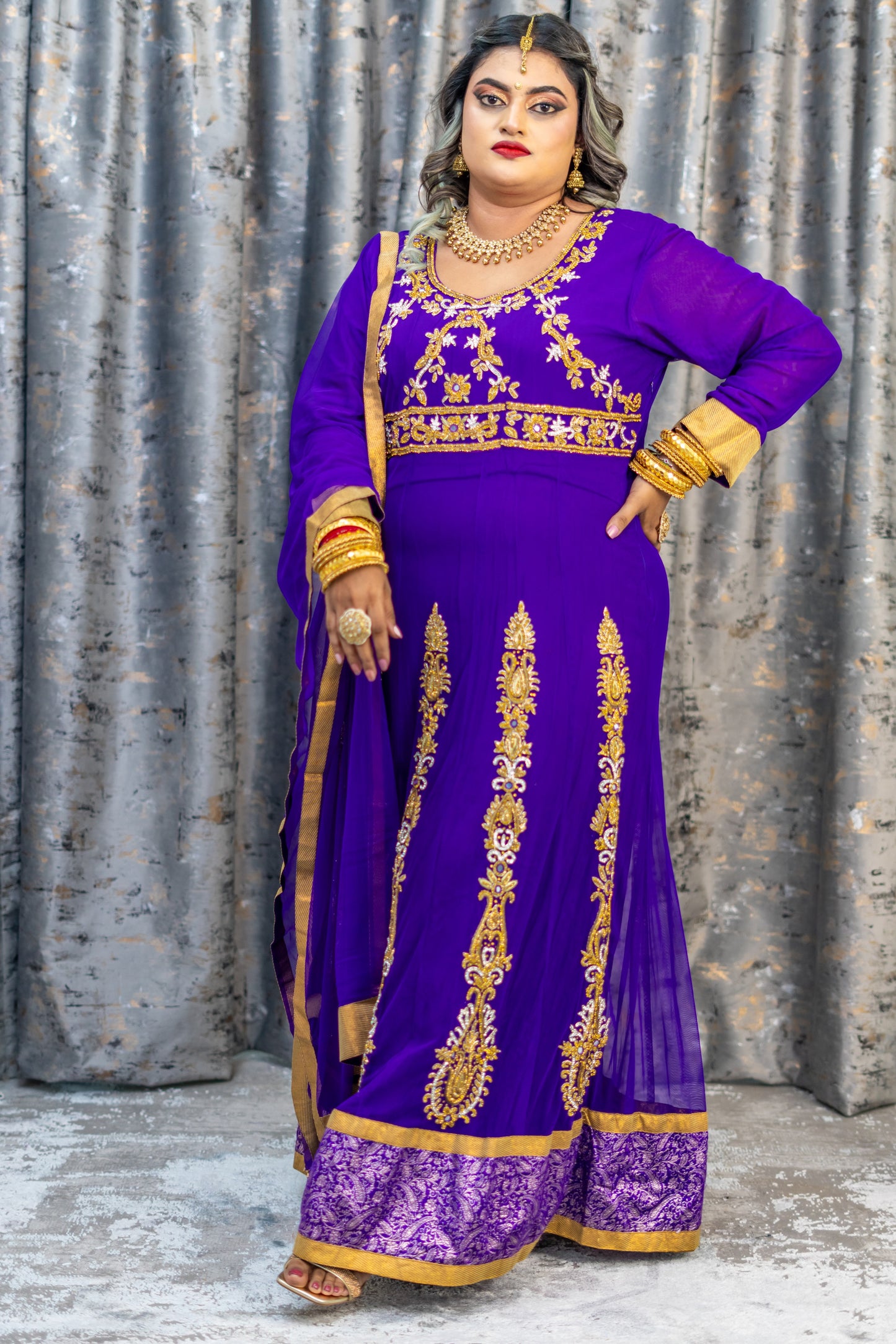 Purple Net Punjabi with Swarovski Stone Work