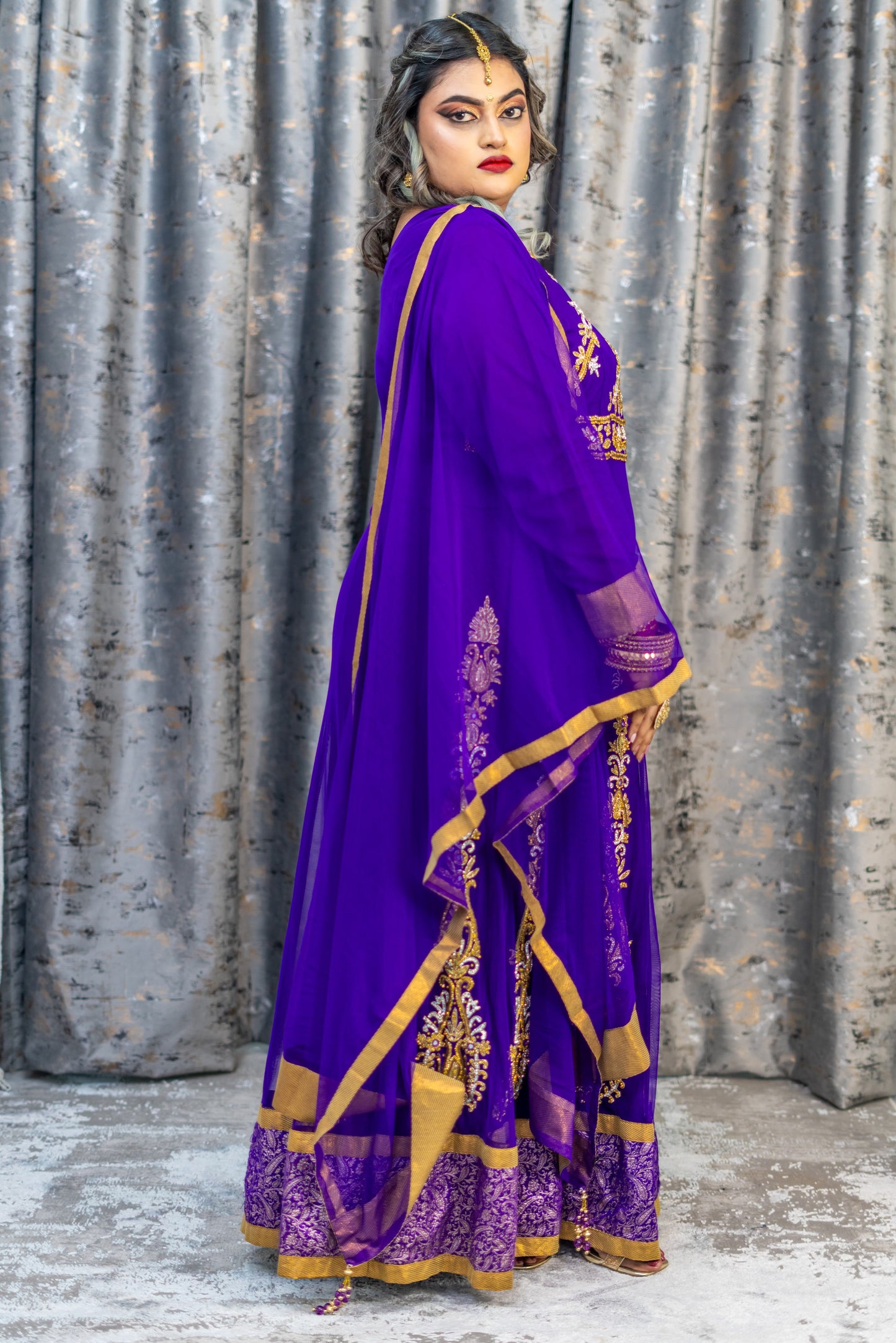 Purple Net Punjabi with Swarovski Stone Work