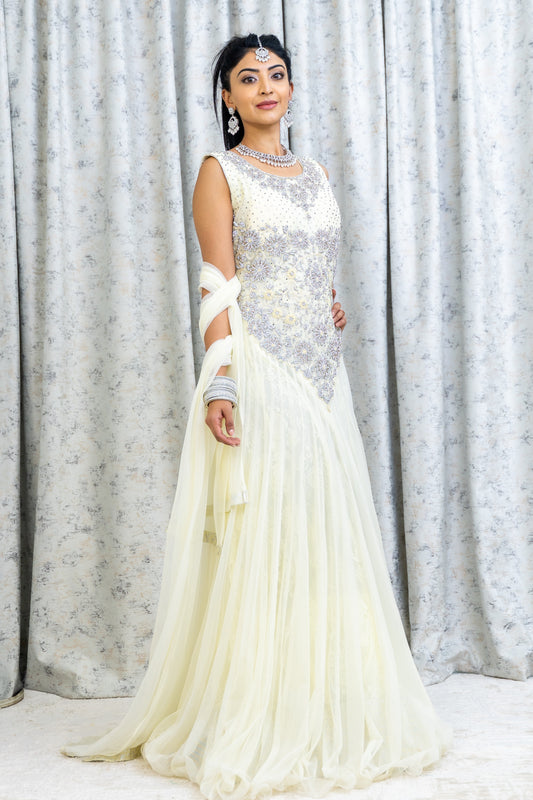 White Net Punjabi Set with Swarovski Stone Work