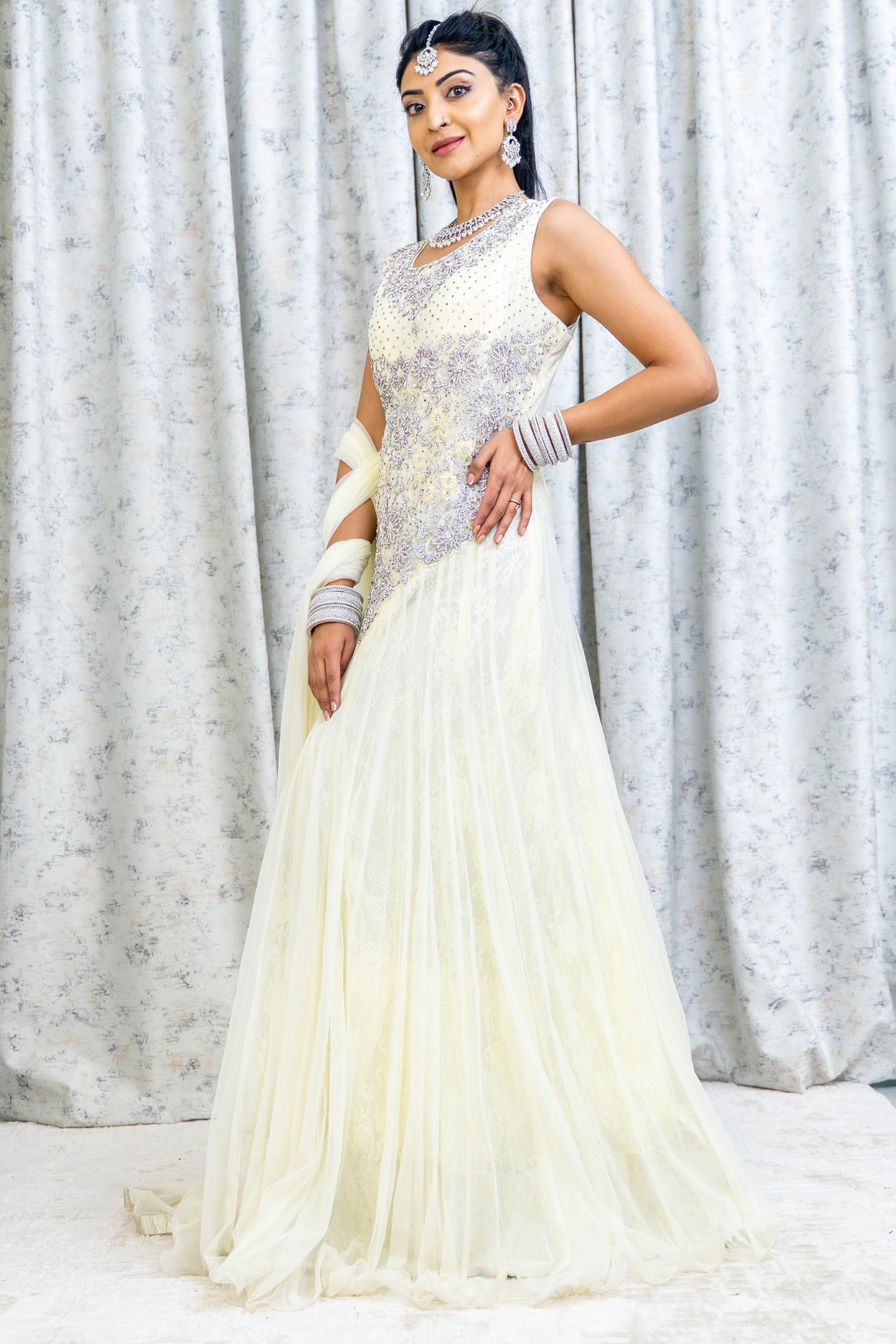 White Net Punjabi Set with Swarovski Stone Work