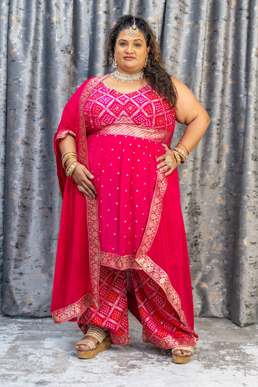 Rani Pink Soft Brocade Punjabi Set