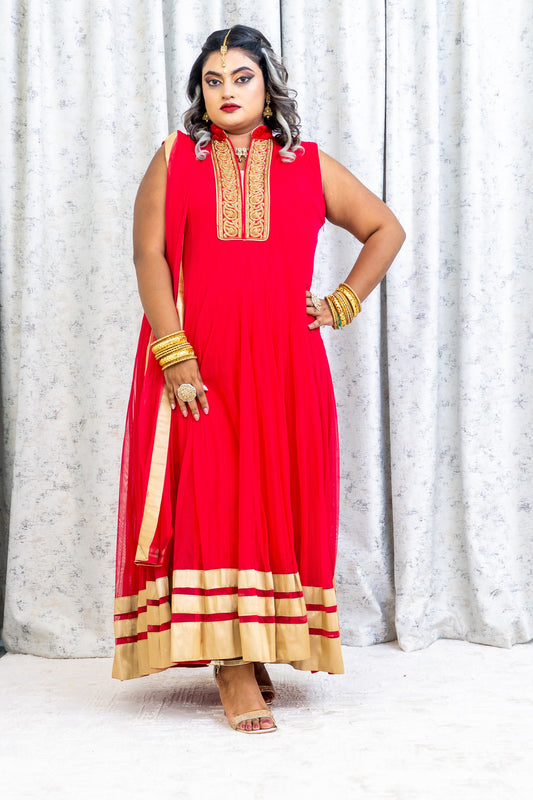 Red Net Punjabi Set