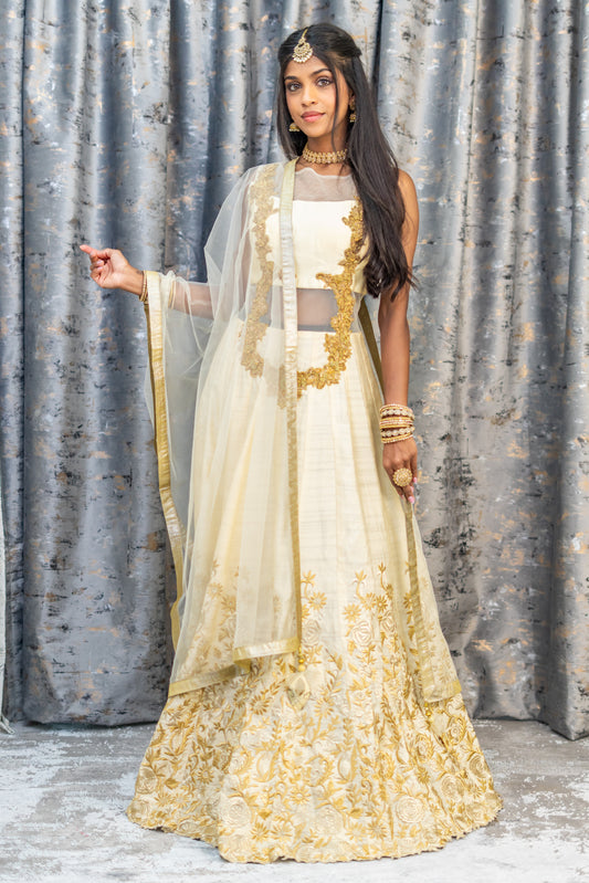 Cream Raw Silk Embroidered Punjabi Set