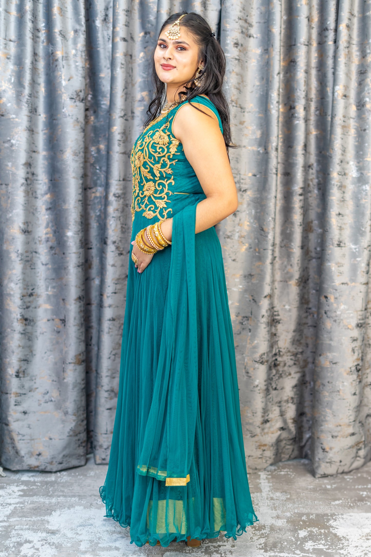 Teal punjabi with gold swarovski stones