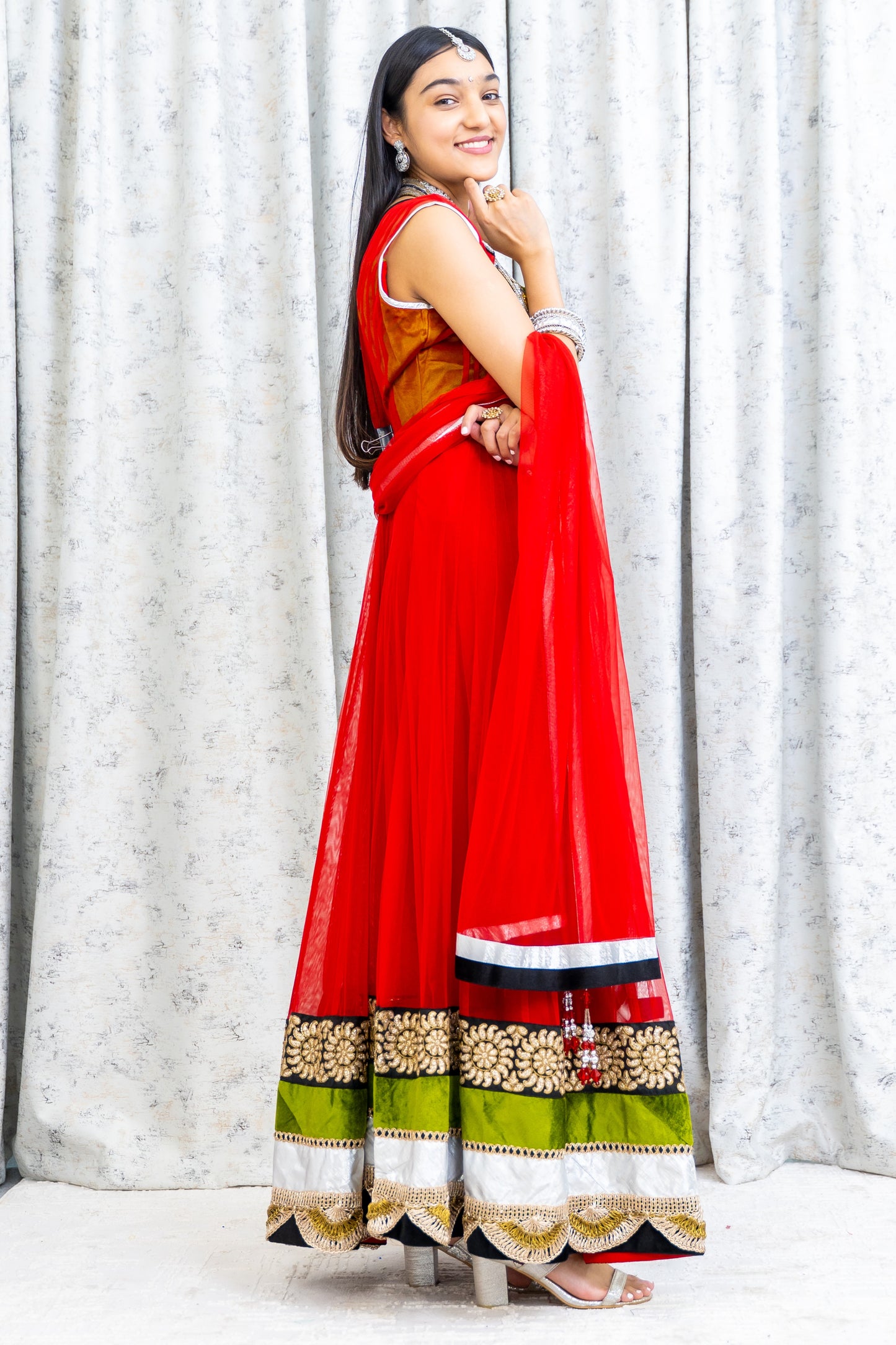 Red Net Punjabi Set With Swarovski Stone Work