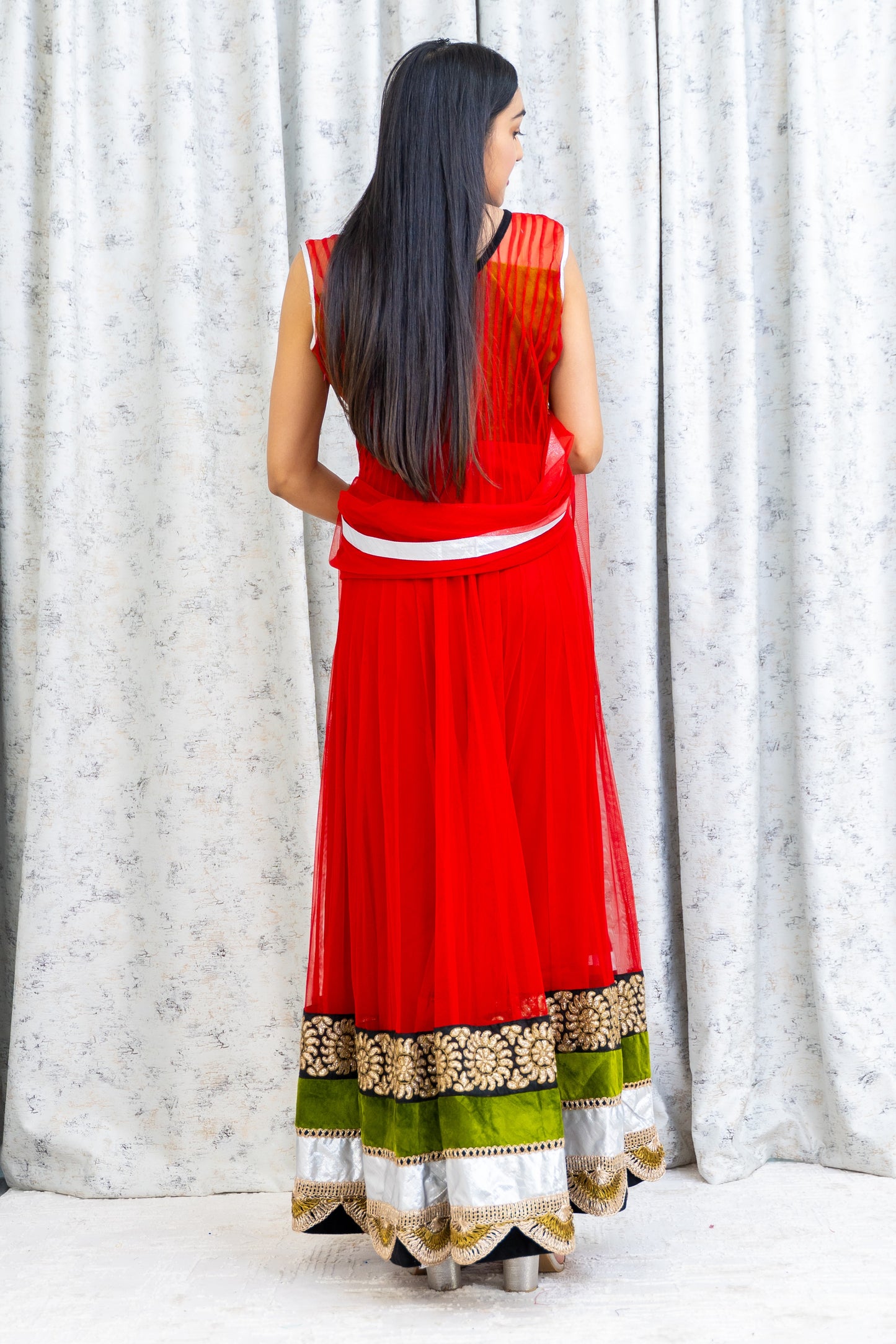 Red Net Punjabi Set With Swarovski Stone Work