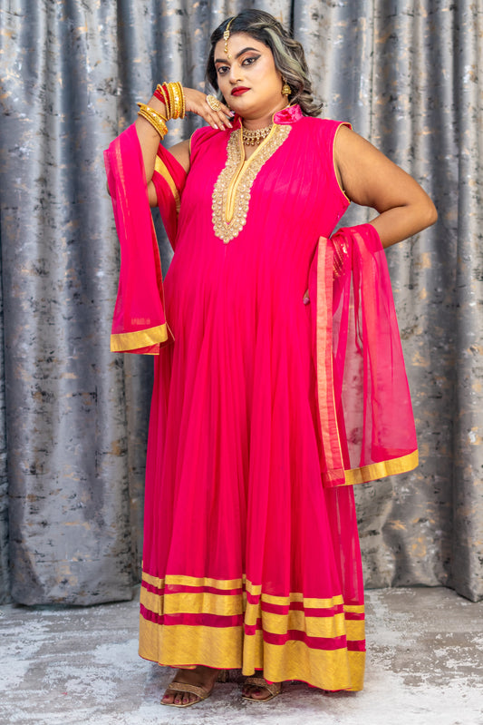 Hot Pink Net Punjabi Set