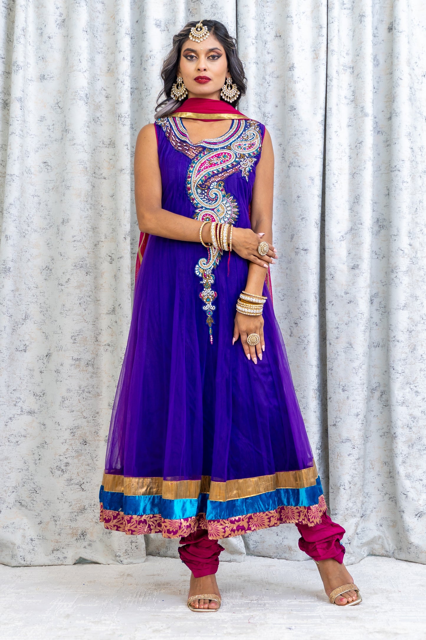 Purple Net Punjabi with Swarovski Stone Work