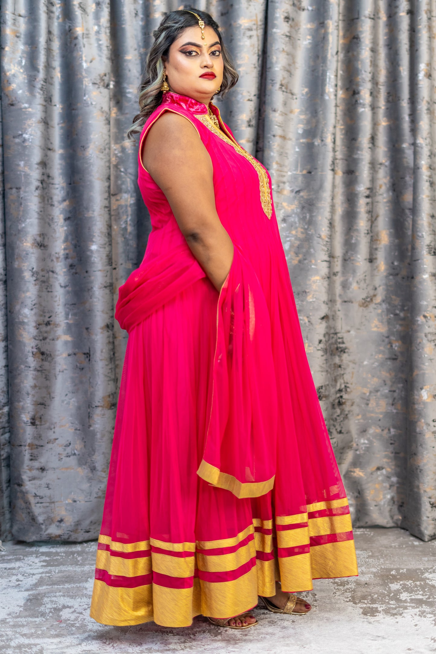 Hot Pink Net Punjabi Set