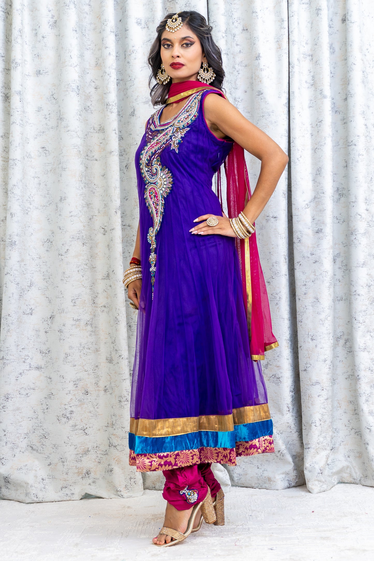 Purple Net Punjabi with Swarovski Stone Work