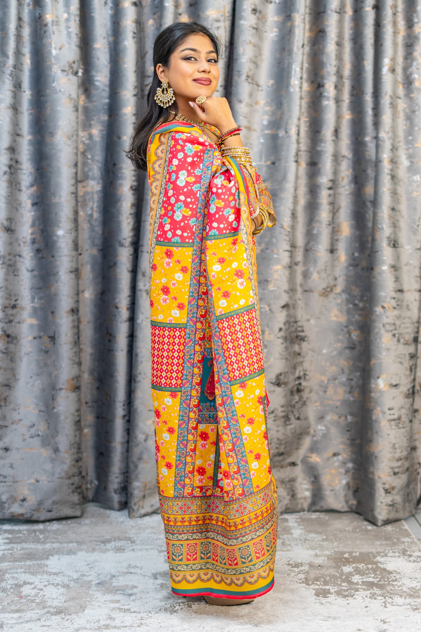Colourful Printed Chinon Silk Punjabi Set