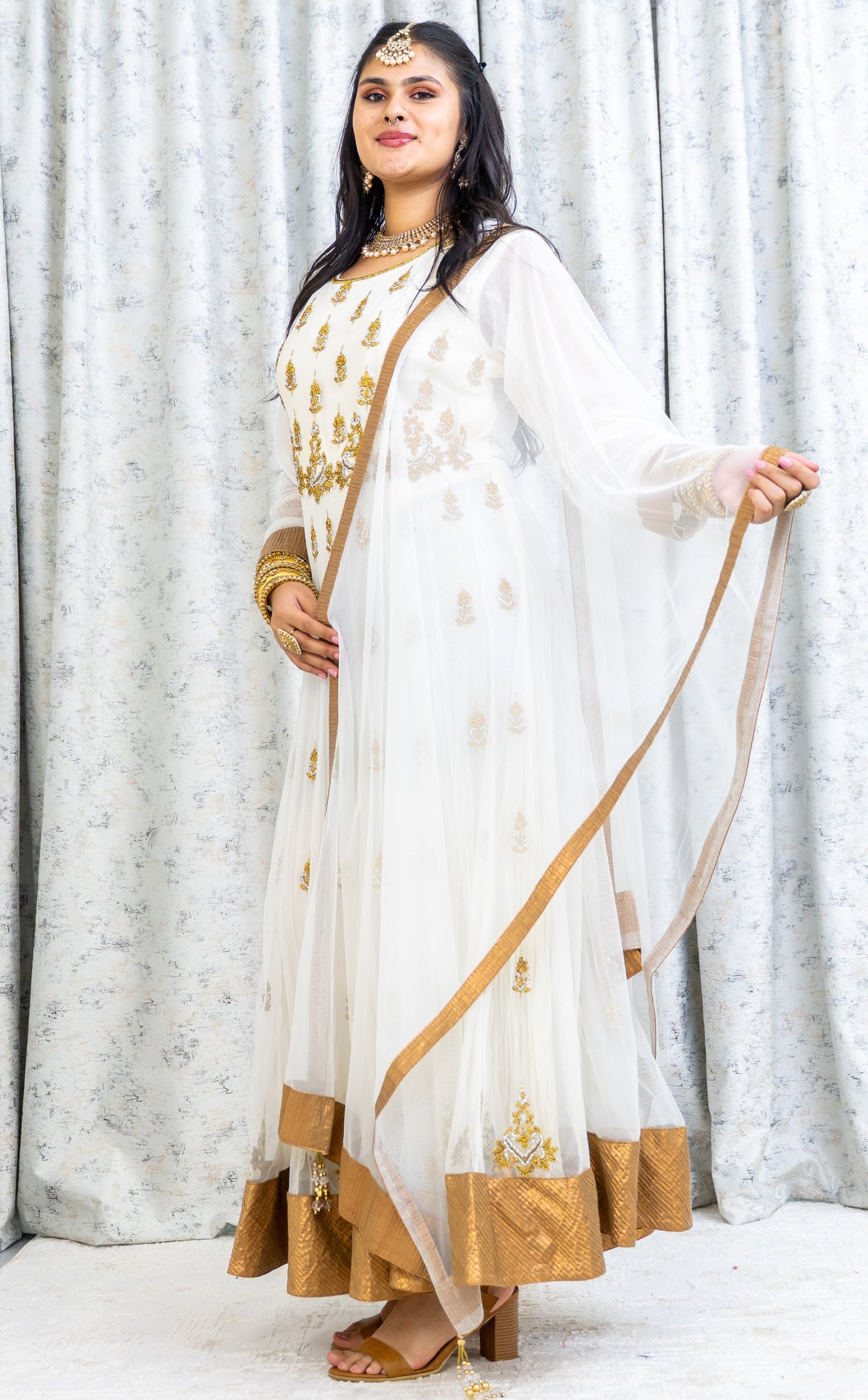 White Net Punjabi Set with Swarovski Stone Work