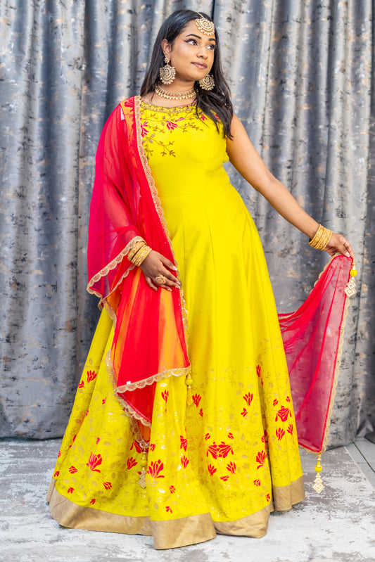 Yellow Printed Cotton Punjabi Set