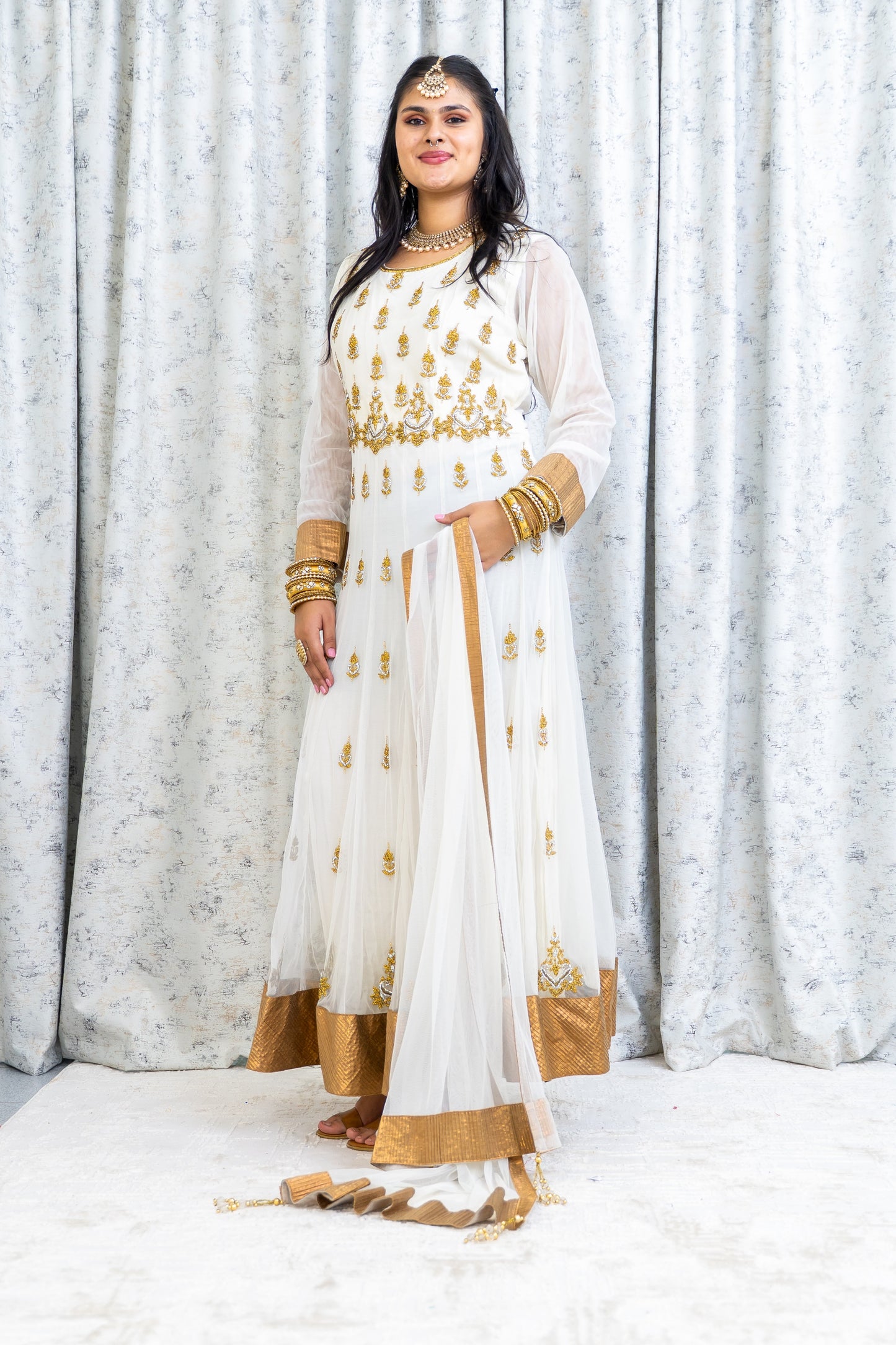 White Net Punjabi Set with Swarovski Stone Work