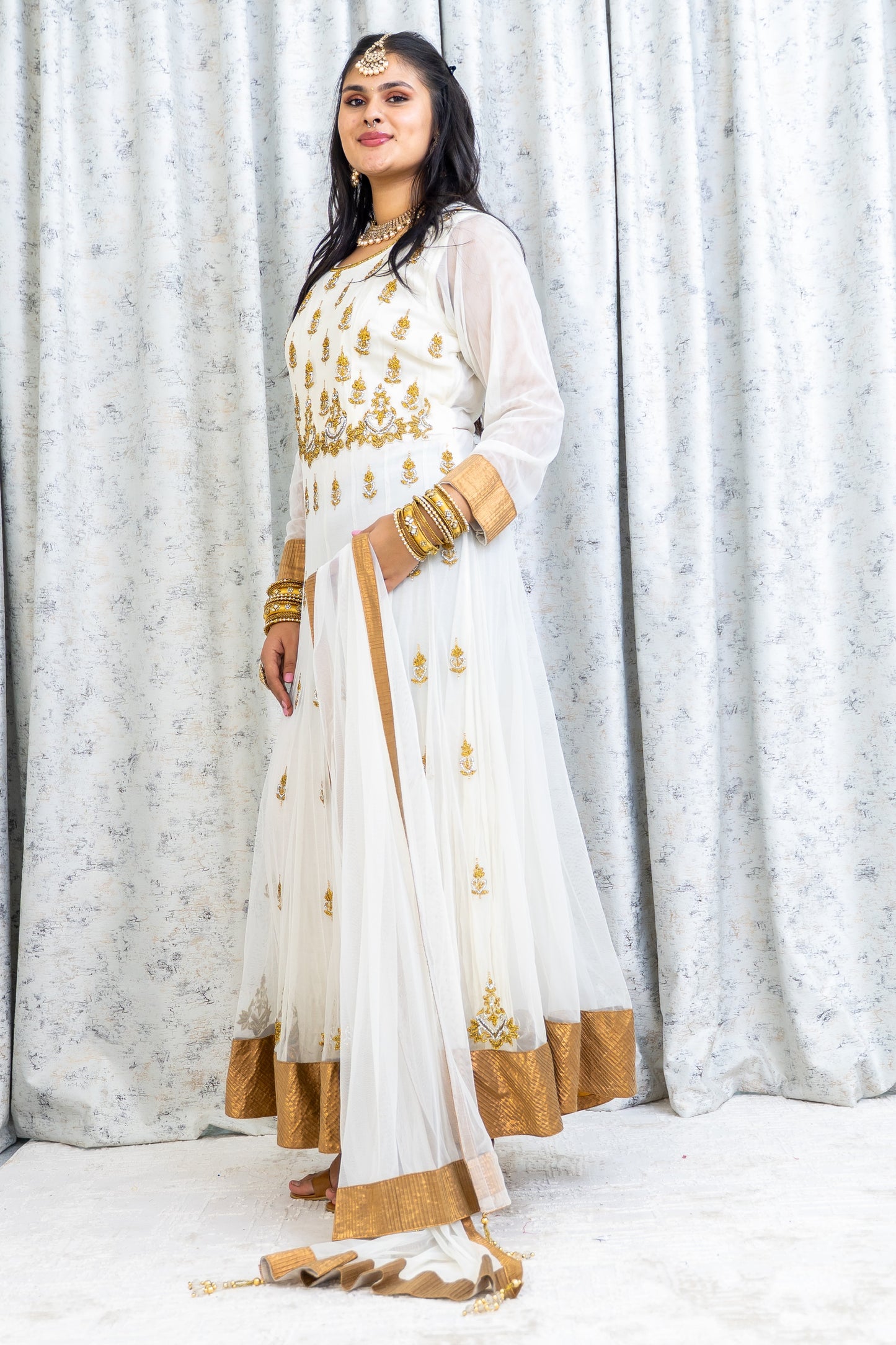 White Net Punjabi Set with Swarovski Stone Work