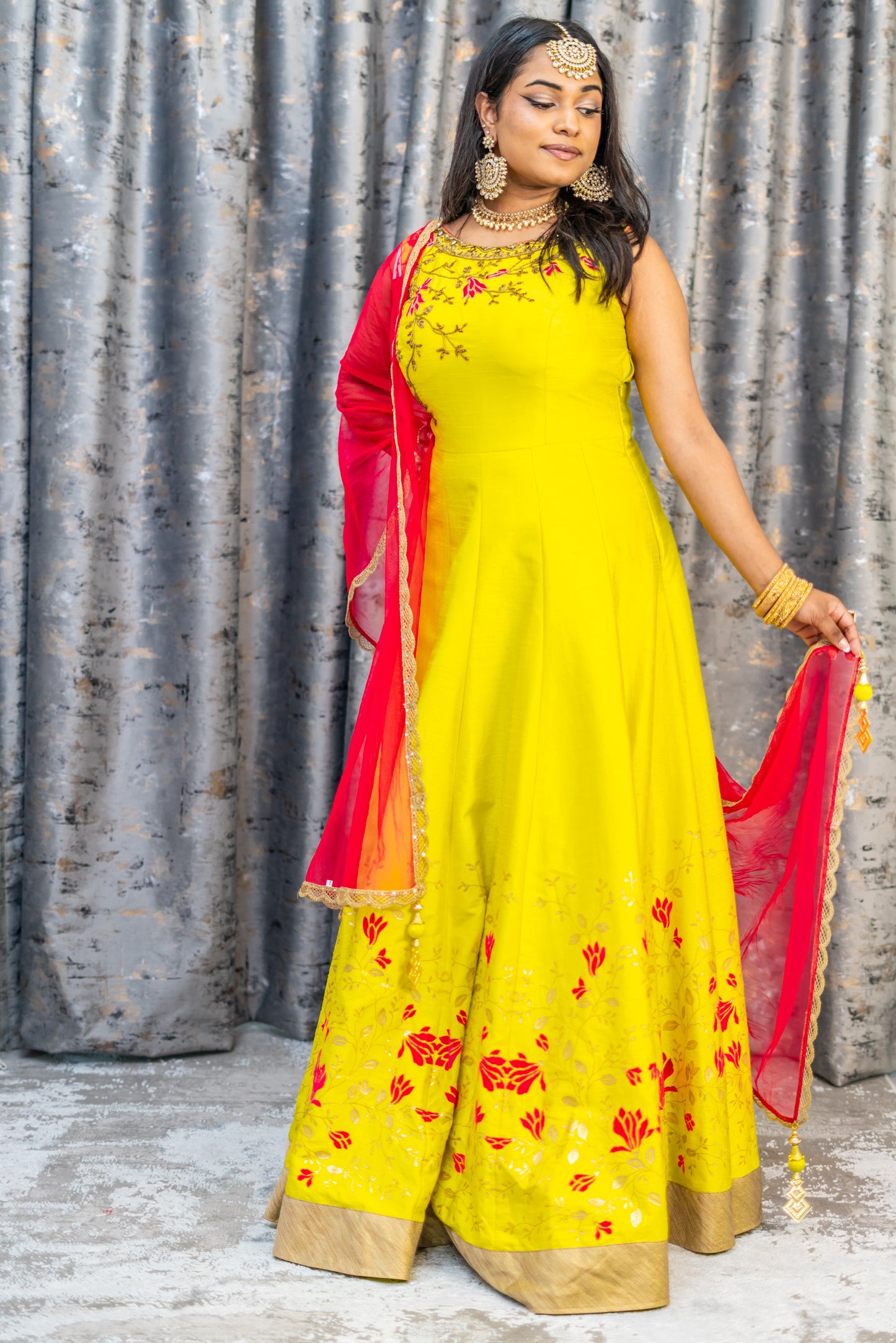 Yellow Printed Cotton Punjabi Set