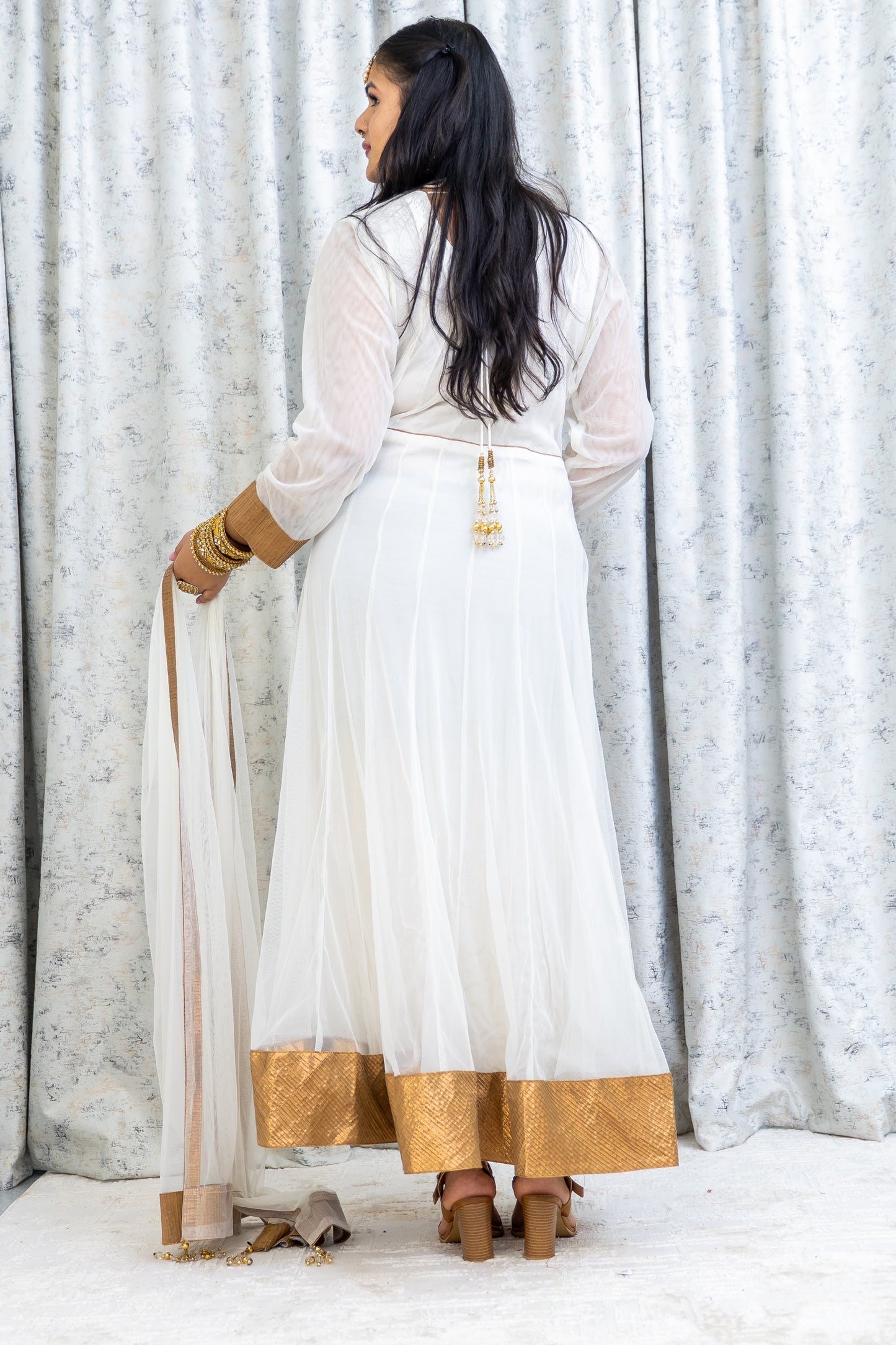 White Net Punjabi Set with Swarovski Stone Work