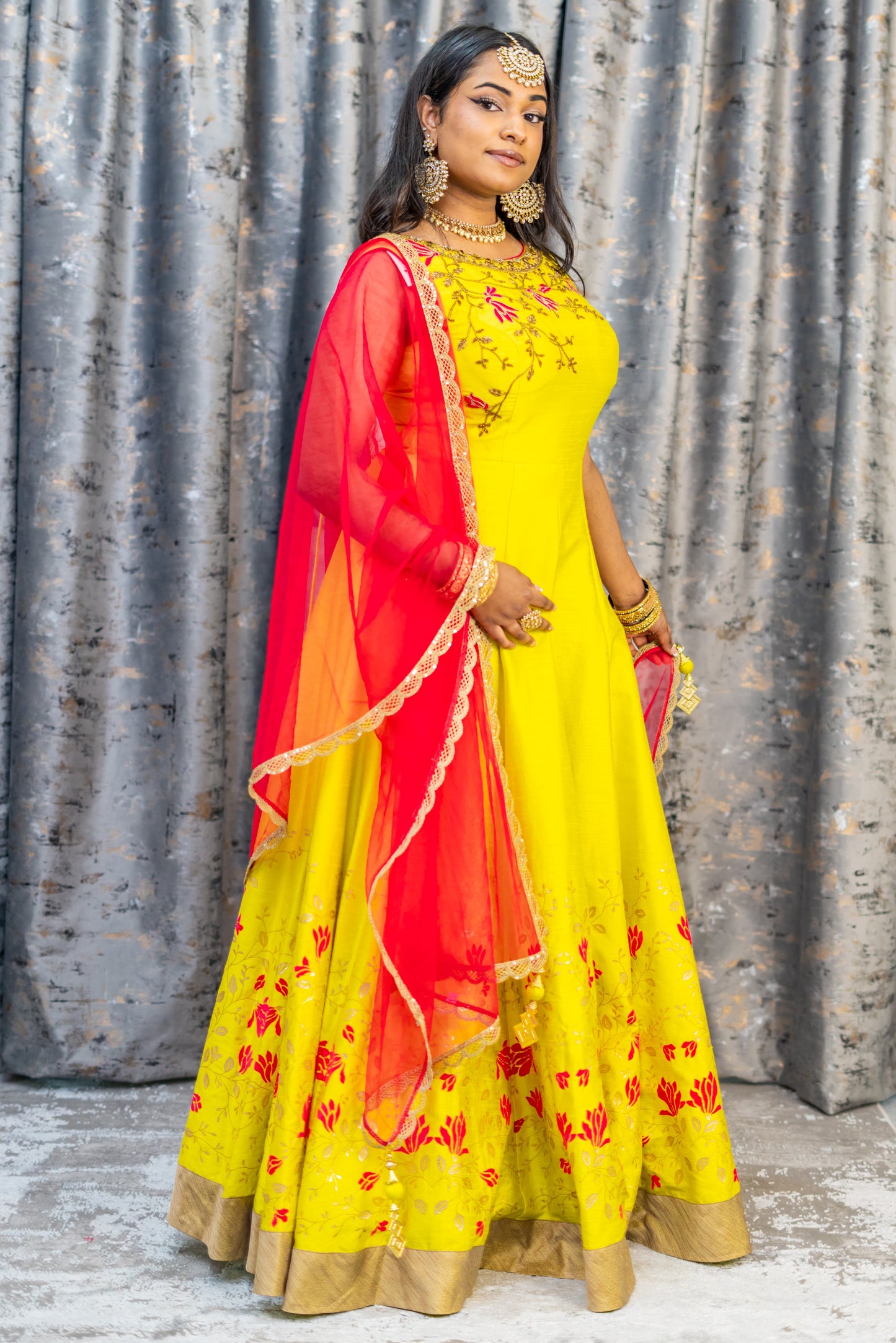 Yellow Printed Cotton Punjabi Set