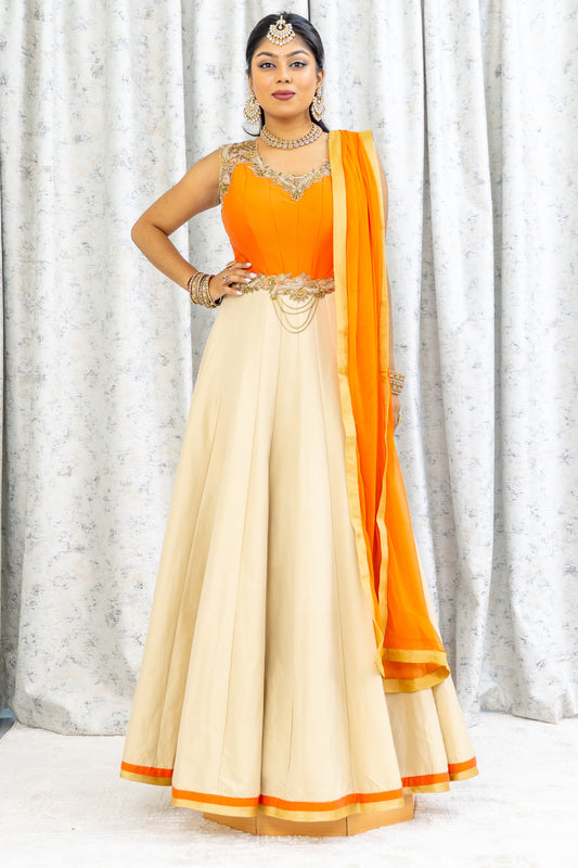 Cream & Orange Cotton Punjabi Set