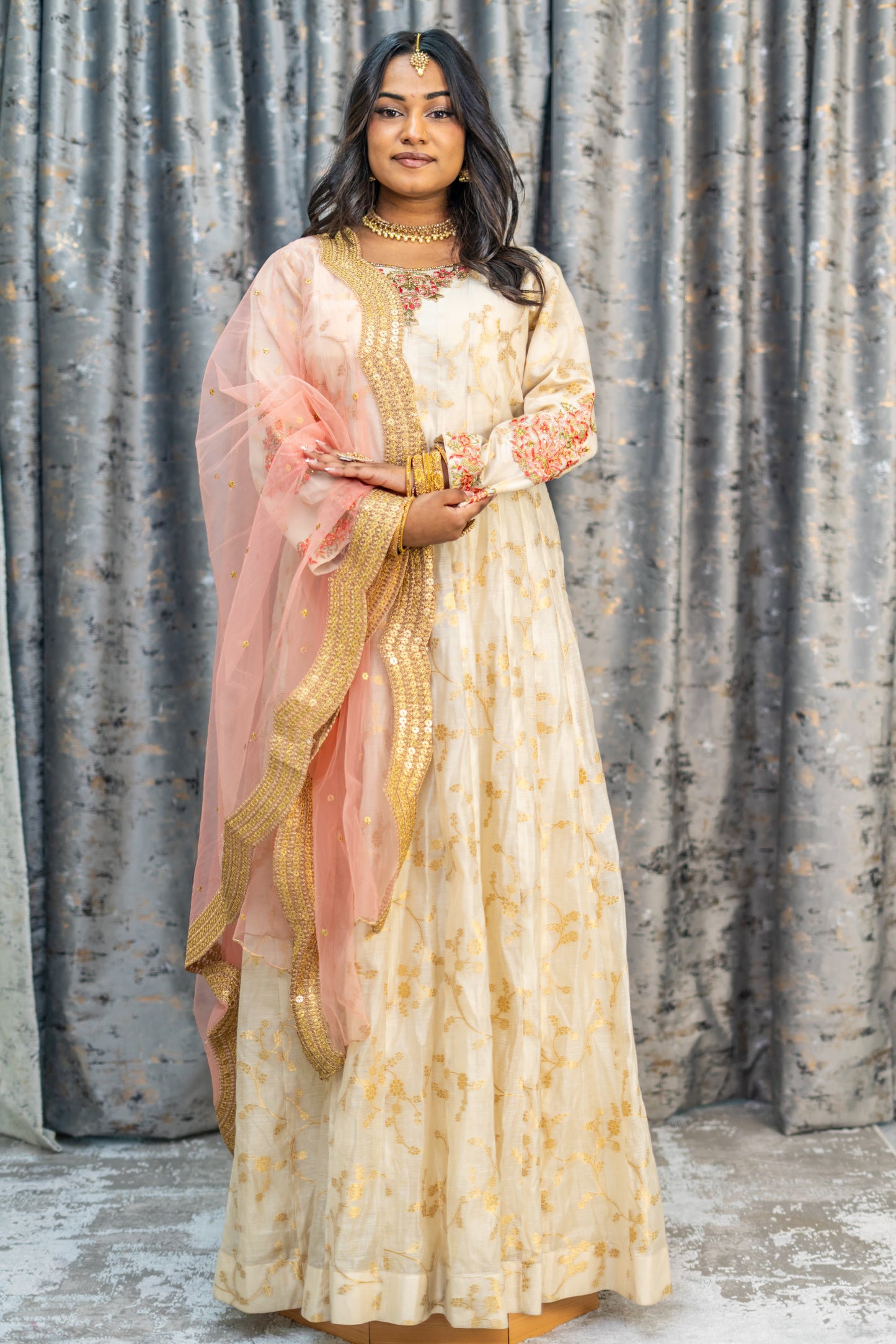 Cream Brocade Punjabi Set with Embroidery and Swarovski Work