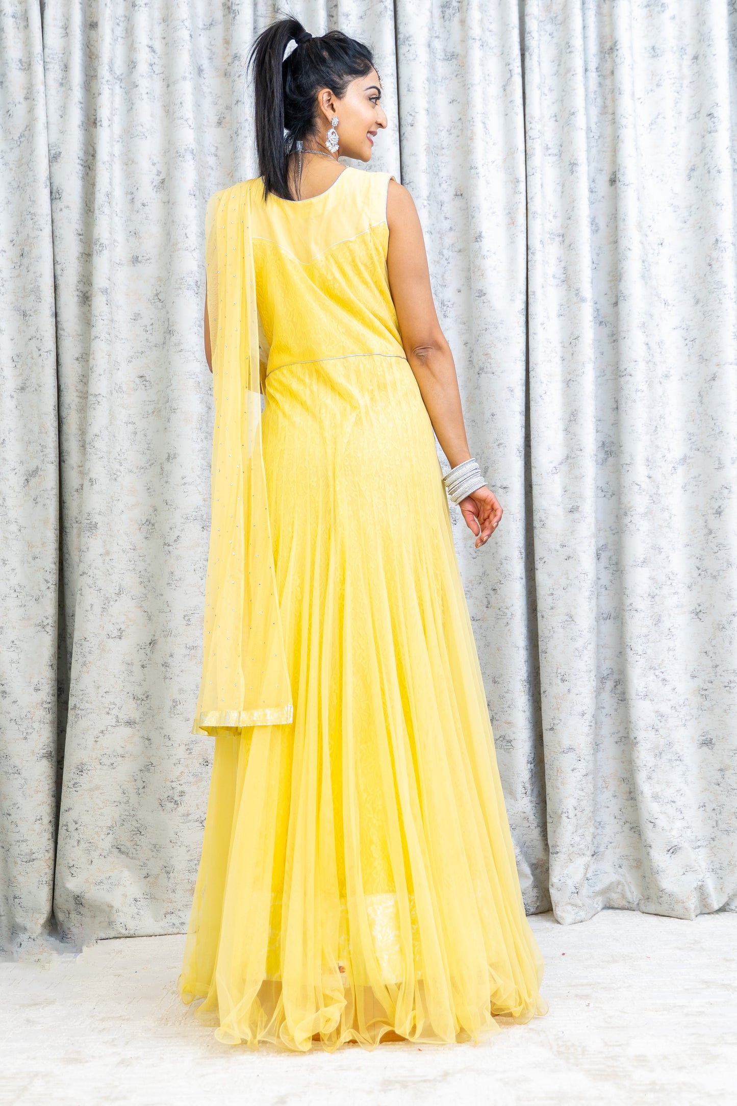 Yellow Net Punjabi Set with Swarovski Stone Work