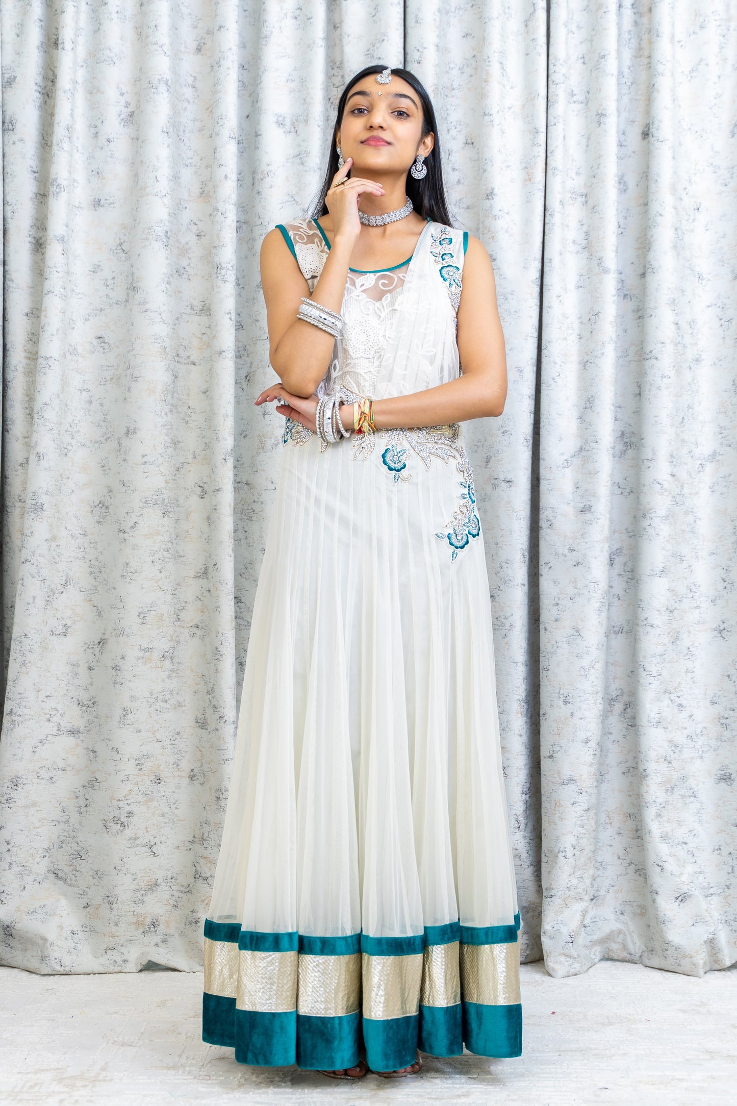 White Net Punjabi Set with Swarovski Stone Work