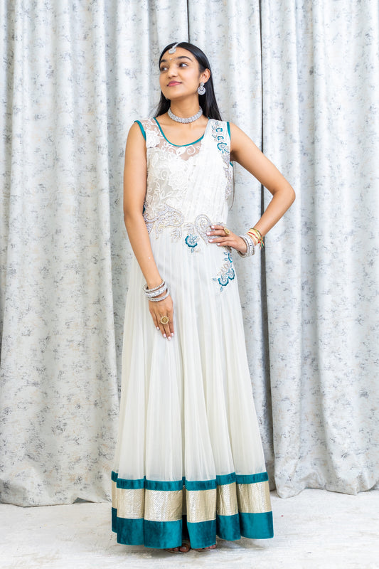 White Net Punjabi Set with Swarovski Stone Work