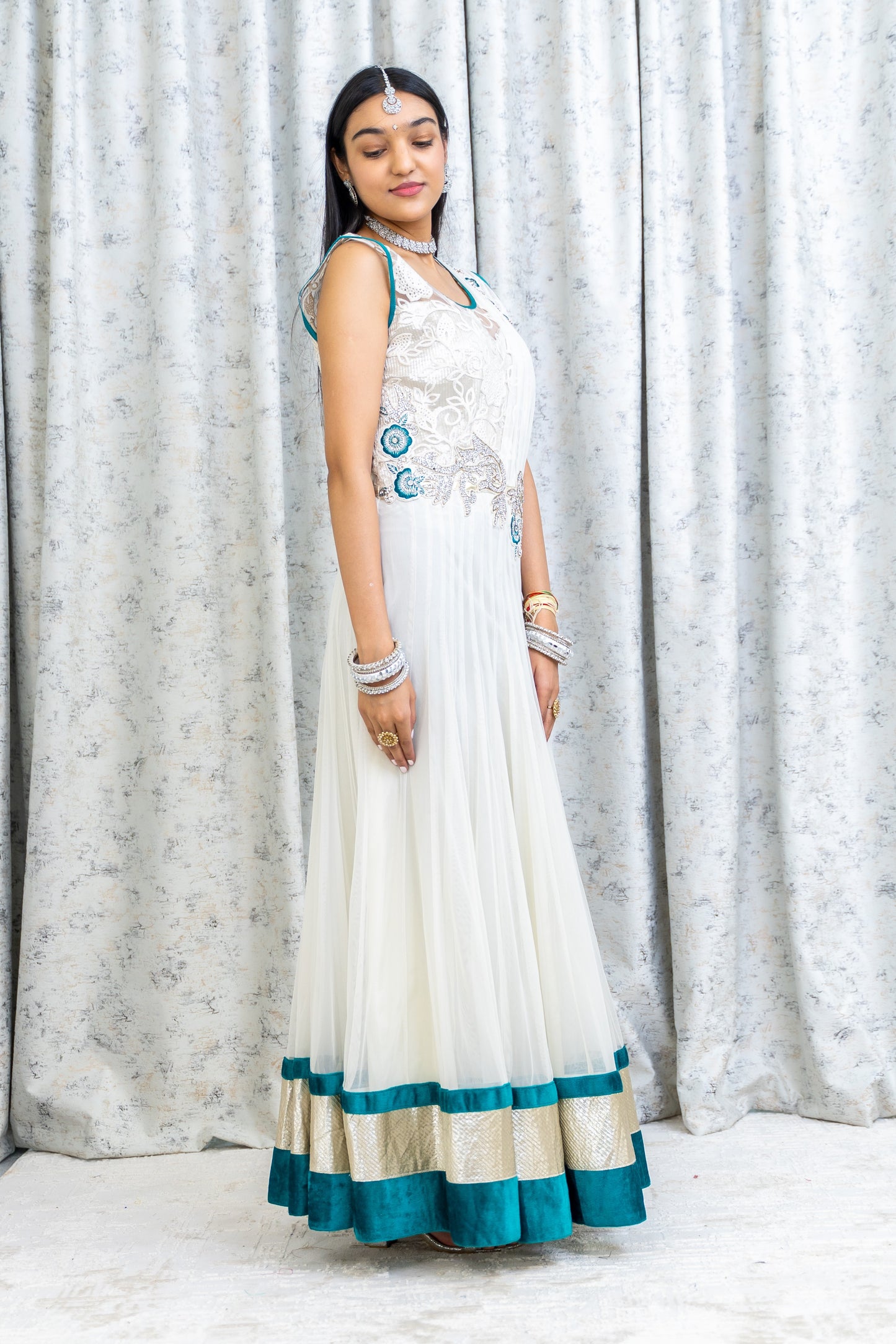 White Net Punjabi Set with Swarovski Stone Work