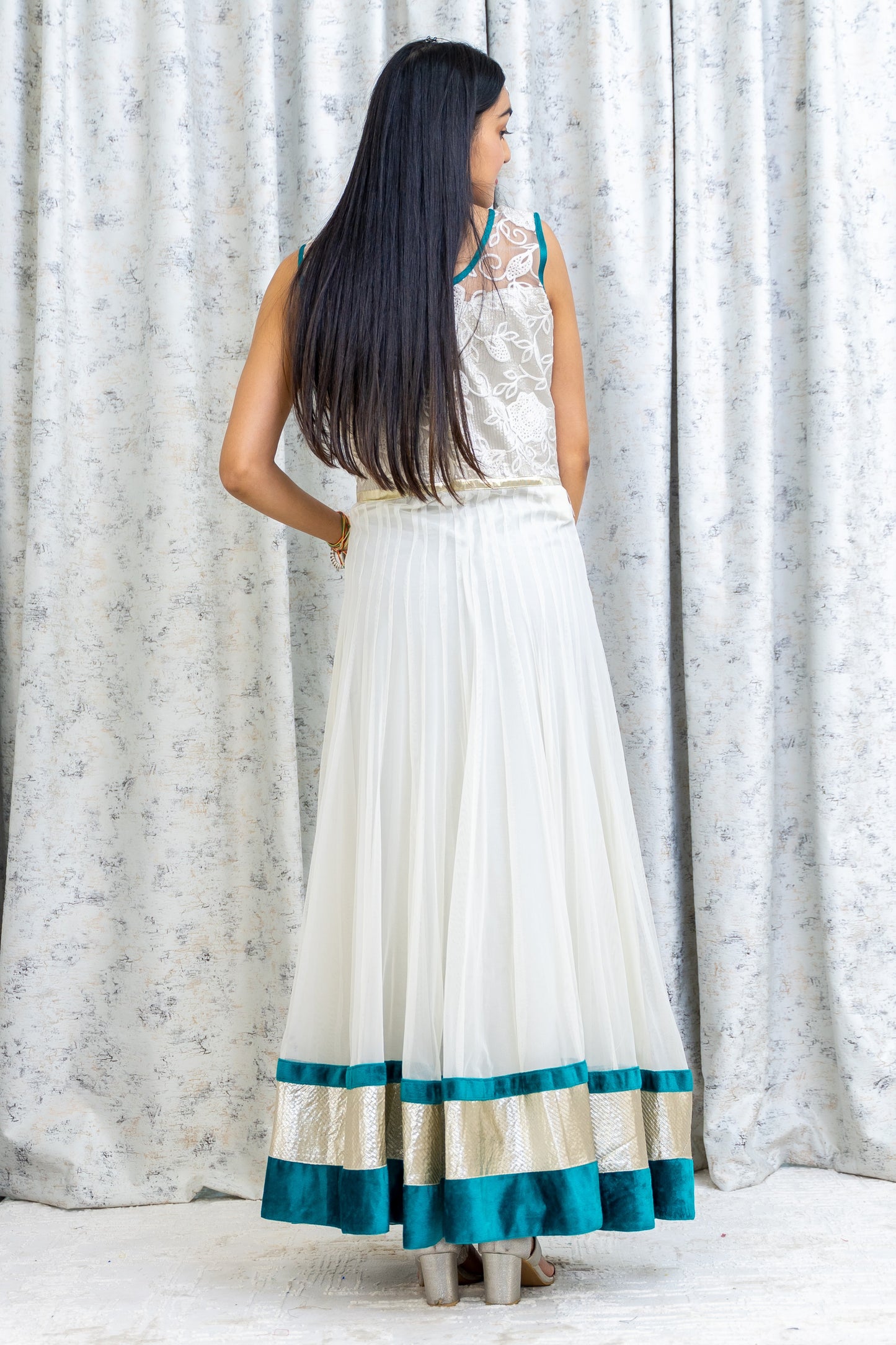 White Net Punjabi Set with Swarovski Stone Work